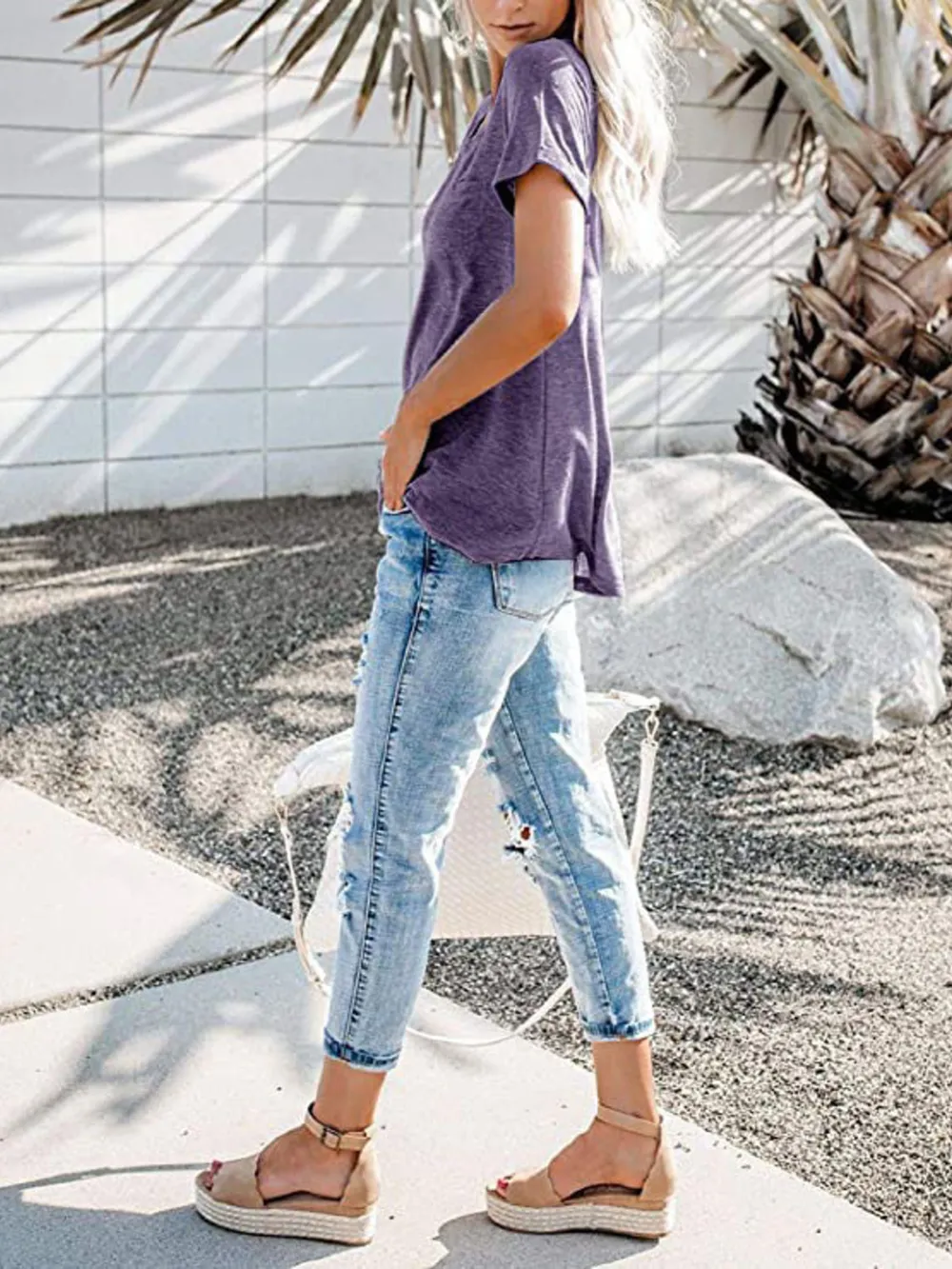 Full Size Notched Short Sleeve T-Shirt Plus Size, image 18