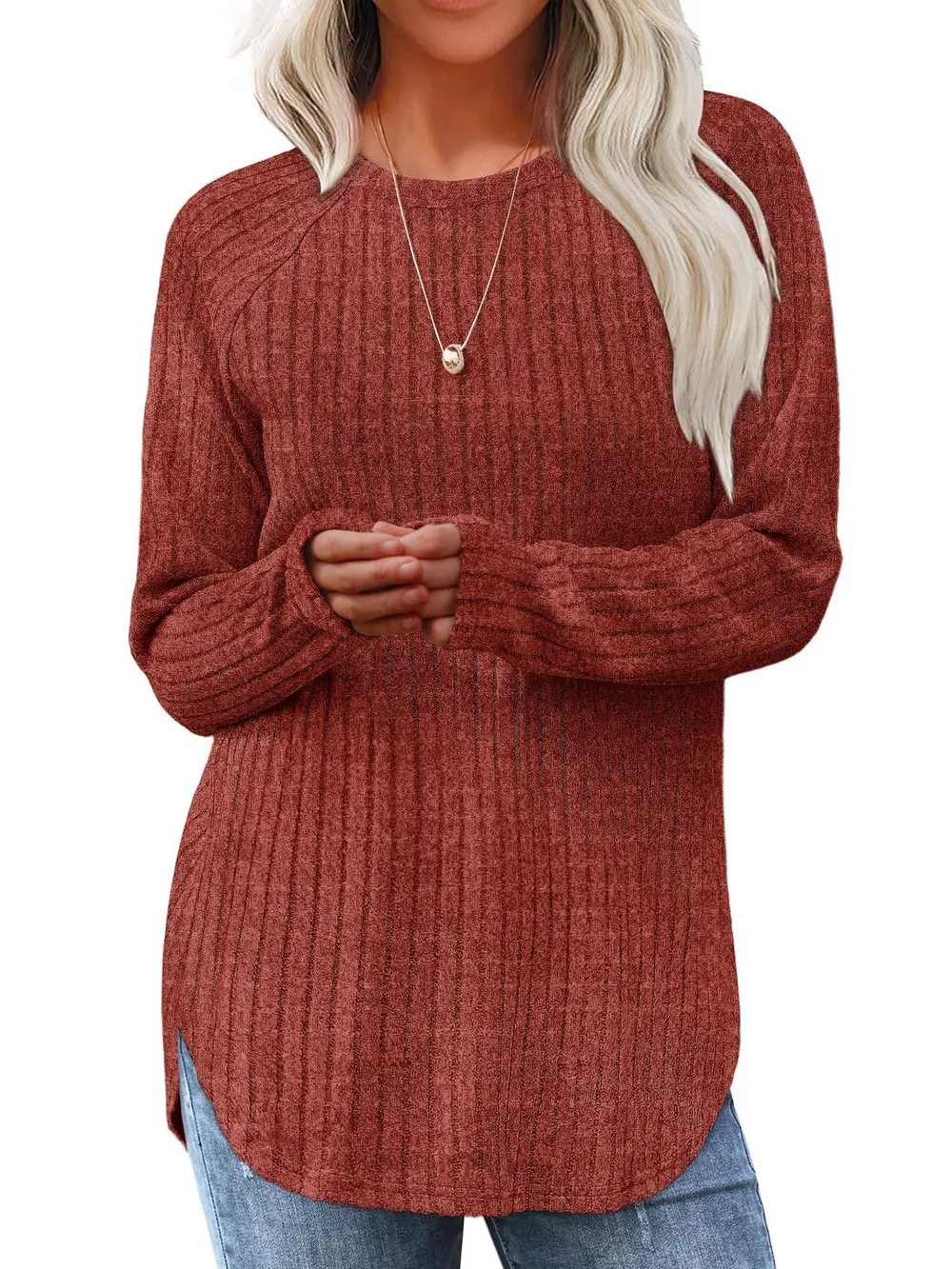 Ribbed Knit Long Sleeve T-Shirt, image 17