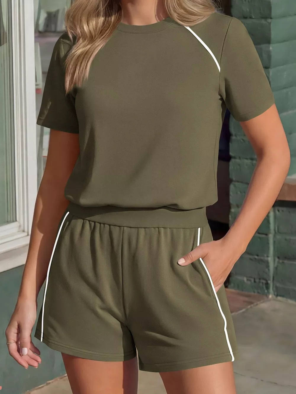 Contrast Trim Short Sleeve T-Shirt and Shorts Set, image 12