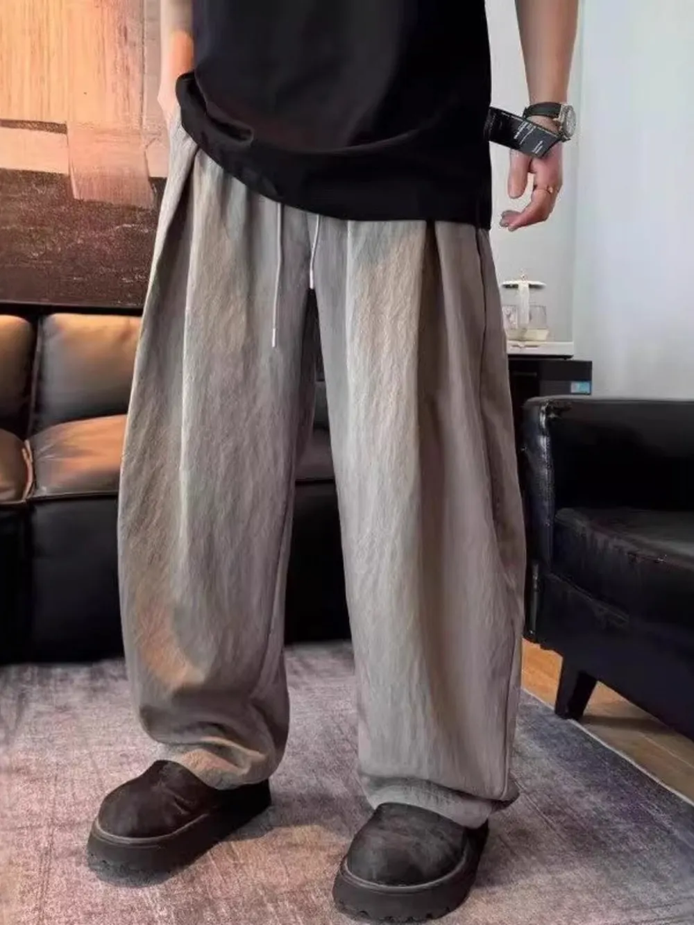 Men's Plus Size Relaxed Wide-Leg Drawstring Pants, image 5
