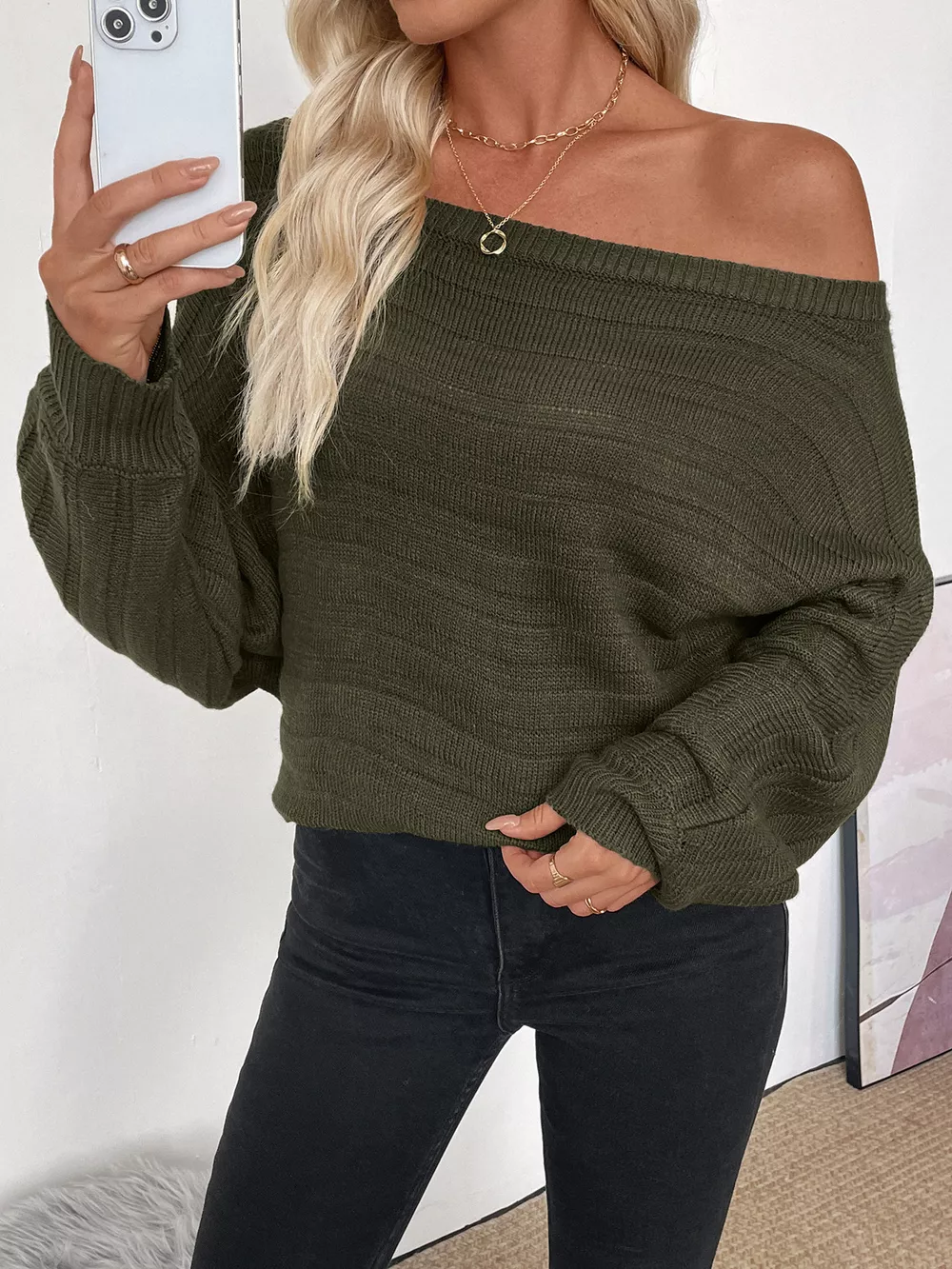 Boat Neck Ribbed Long Sleeve Sweater, image 4