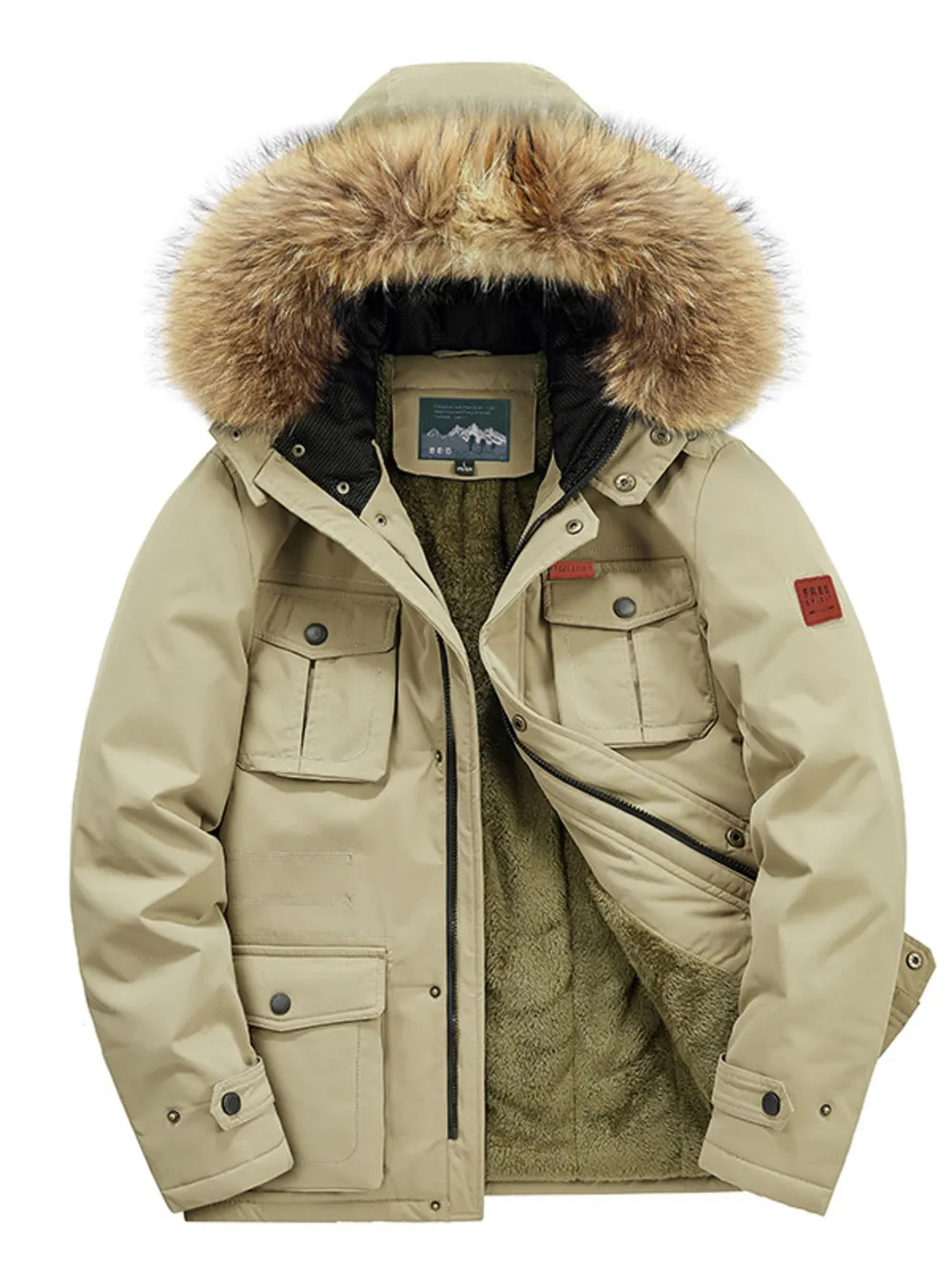 Men's Plus Size Fur Hooded Warm Winter Coat, image 4