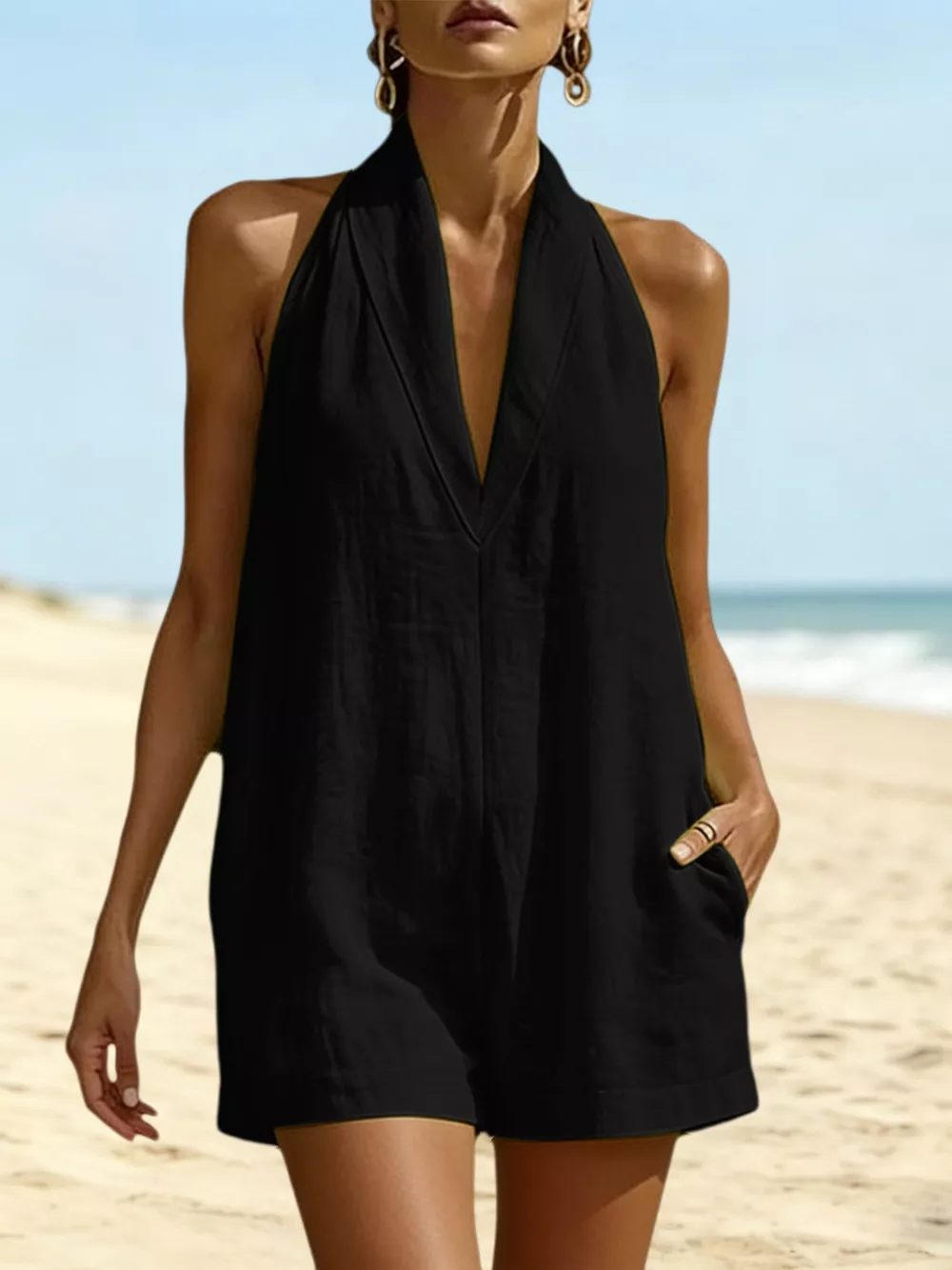 Halter Neck Romper with Pockets