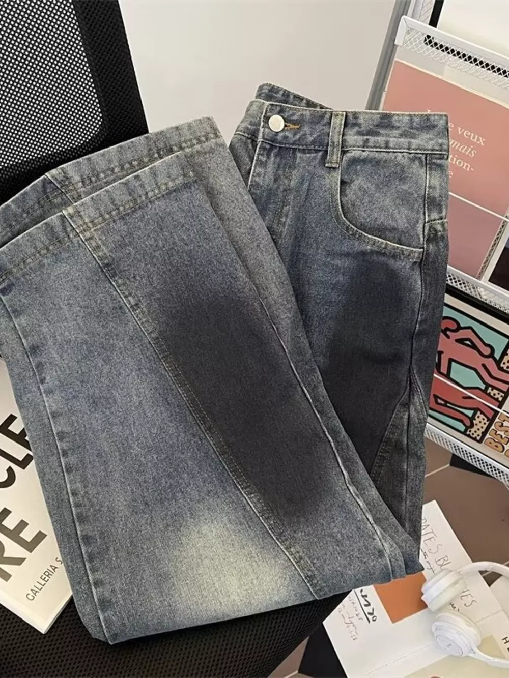 Men's Plus Size Wide Leg Distressed Jeans, image 5
