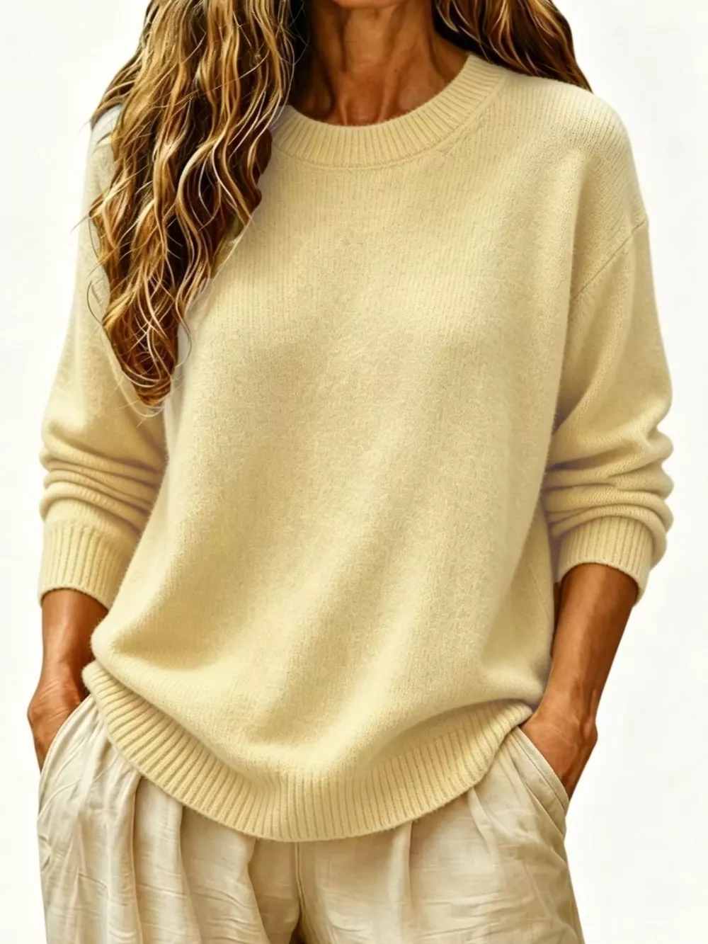 Full Size Round Neck Dropped Shoulder Sweater Plus Size, image 23