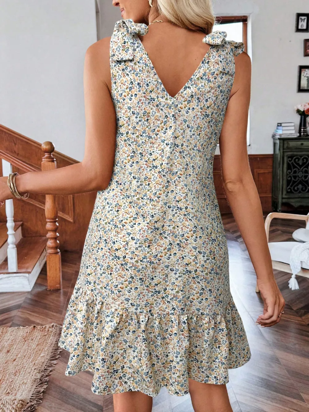 Floral Print Tie Strap Ruffle Hem Mini Dress, image 8
