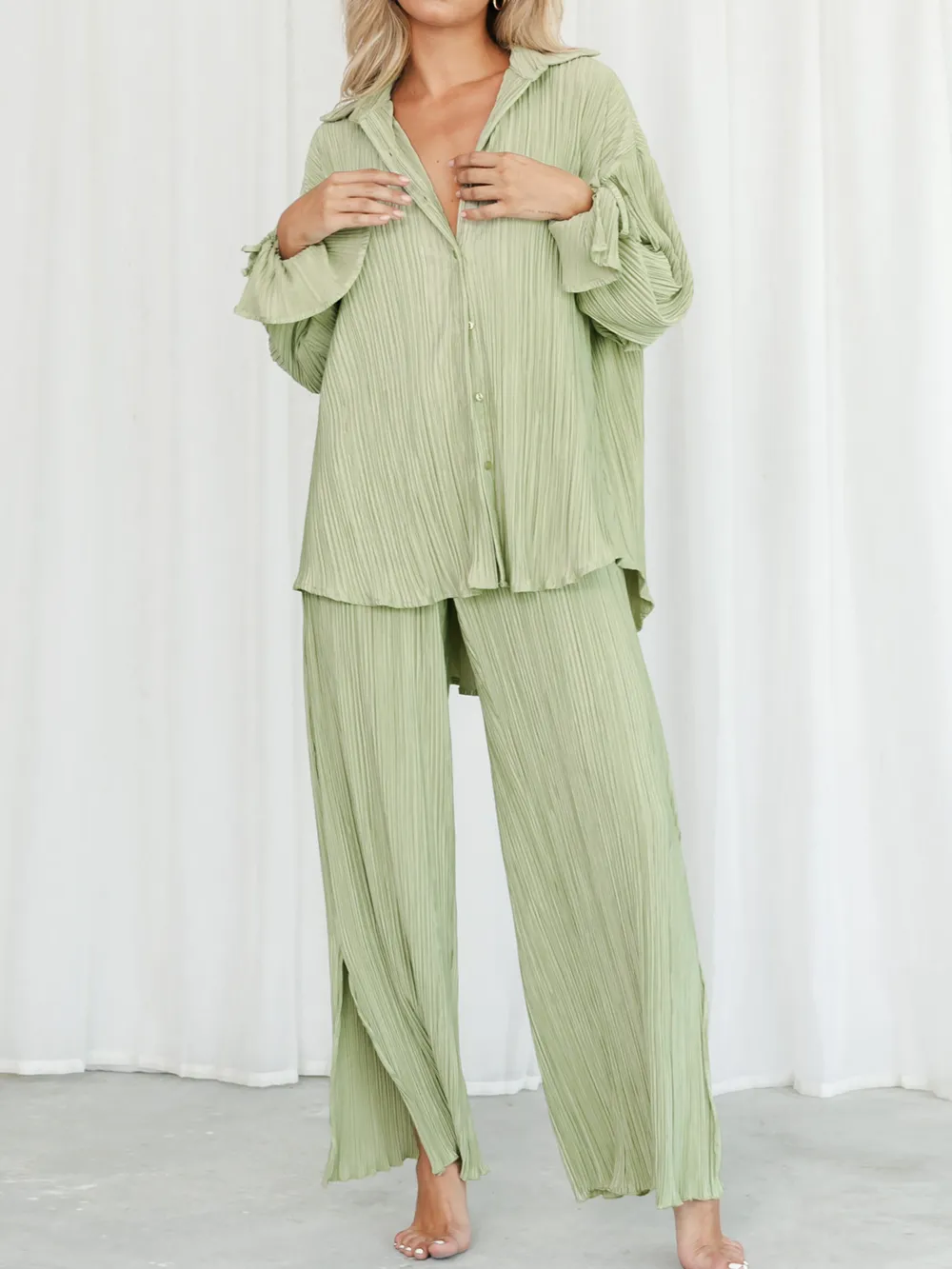 Button Up Long Sleeve Top and Pants Set, image 13
