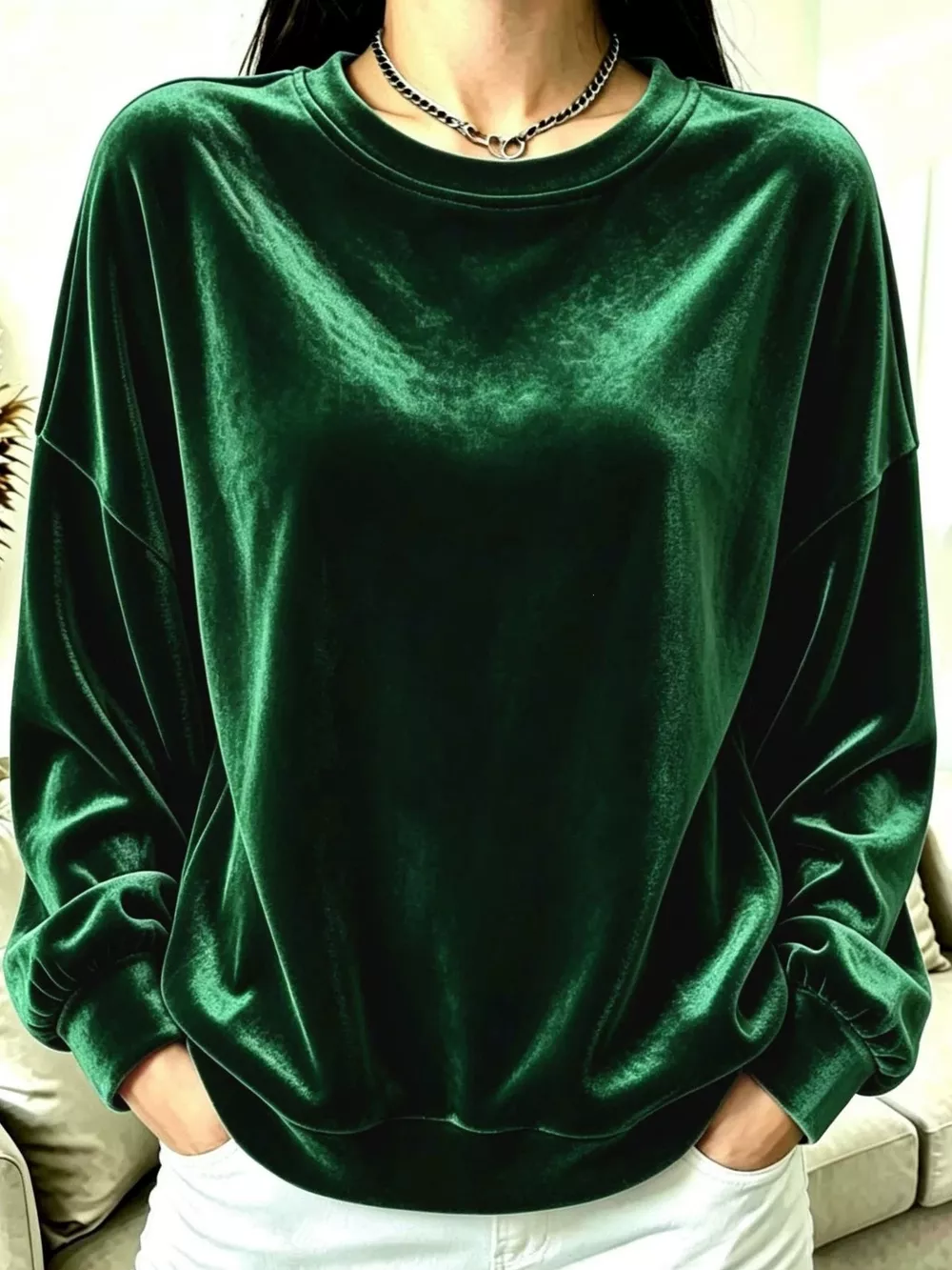 Full Size Velvet Dropped Shoulder Sweatshirt Plus Size, image 9