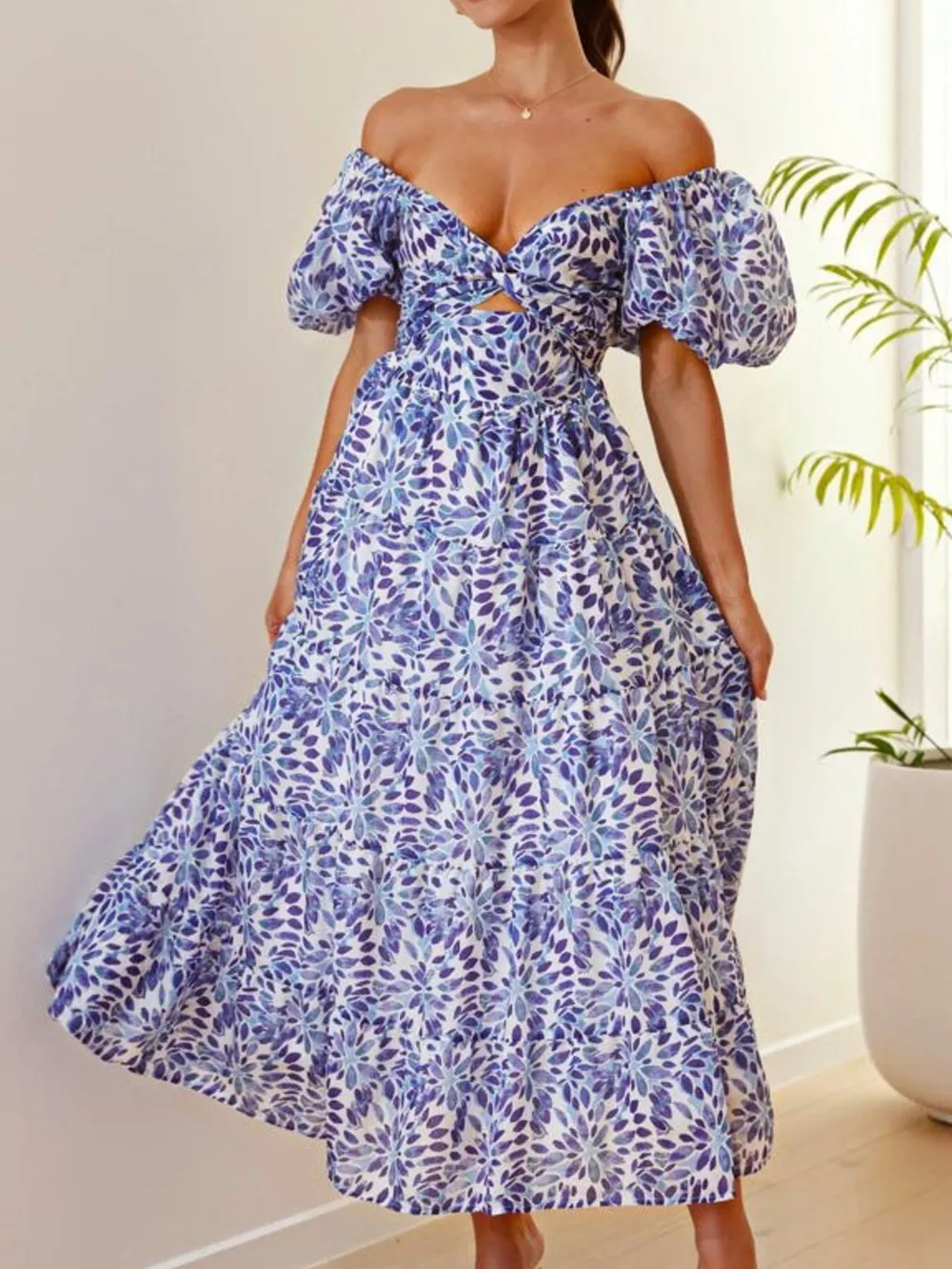 Off-Shoulder Floral Tiered Dress with Ruffle Details, image 29
