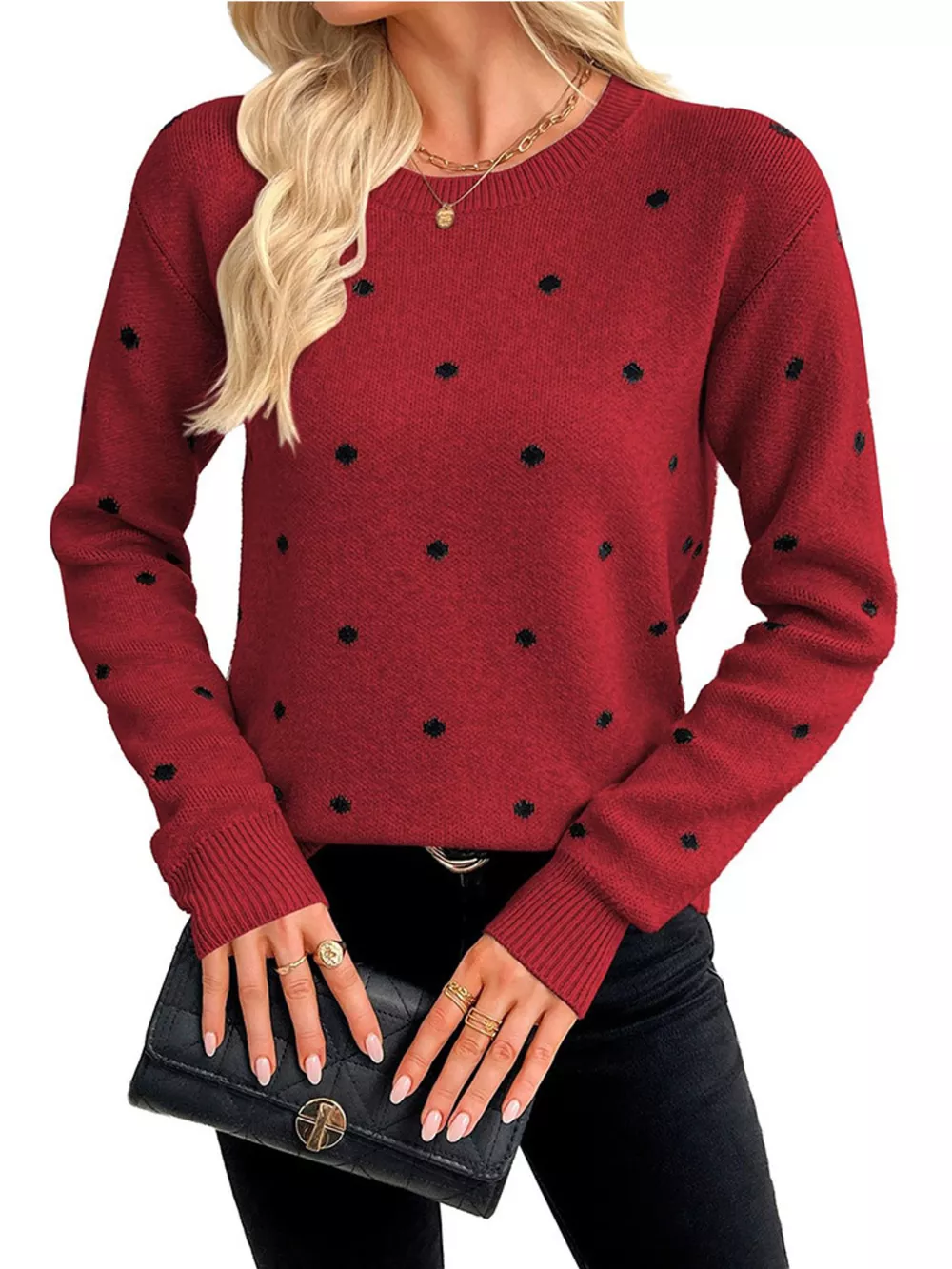 Polka Dot Crew Neck Sweater, image 7