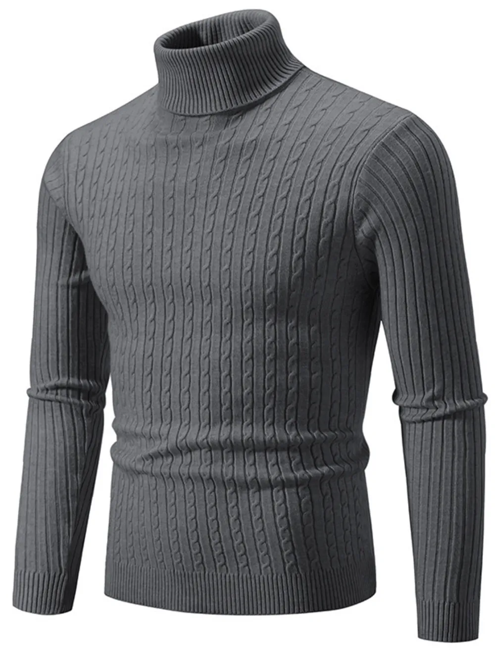 Men's Plus Size Ribbed Turtleneck Long Sleeve Sweater, image 14