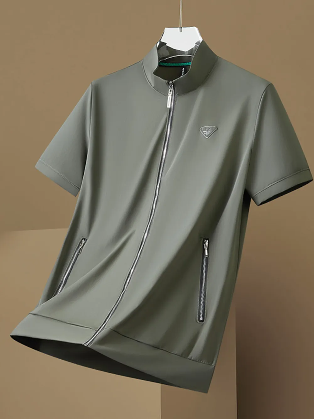 Men's Plus Size Zip Up Short Sleeve Top, image 4