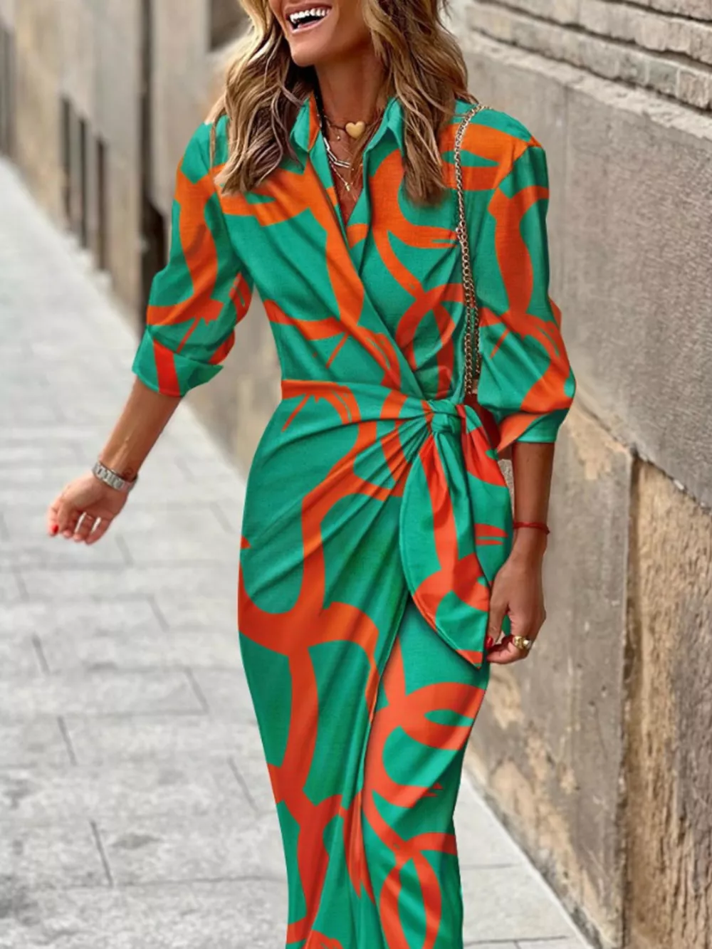Abstract Print Wrap Midi Dress, image 3