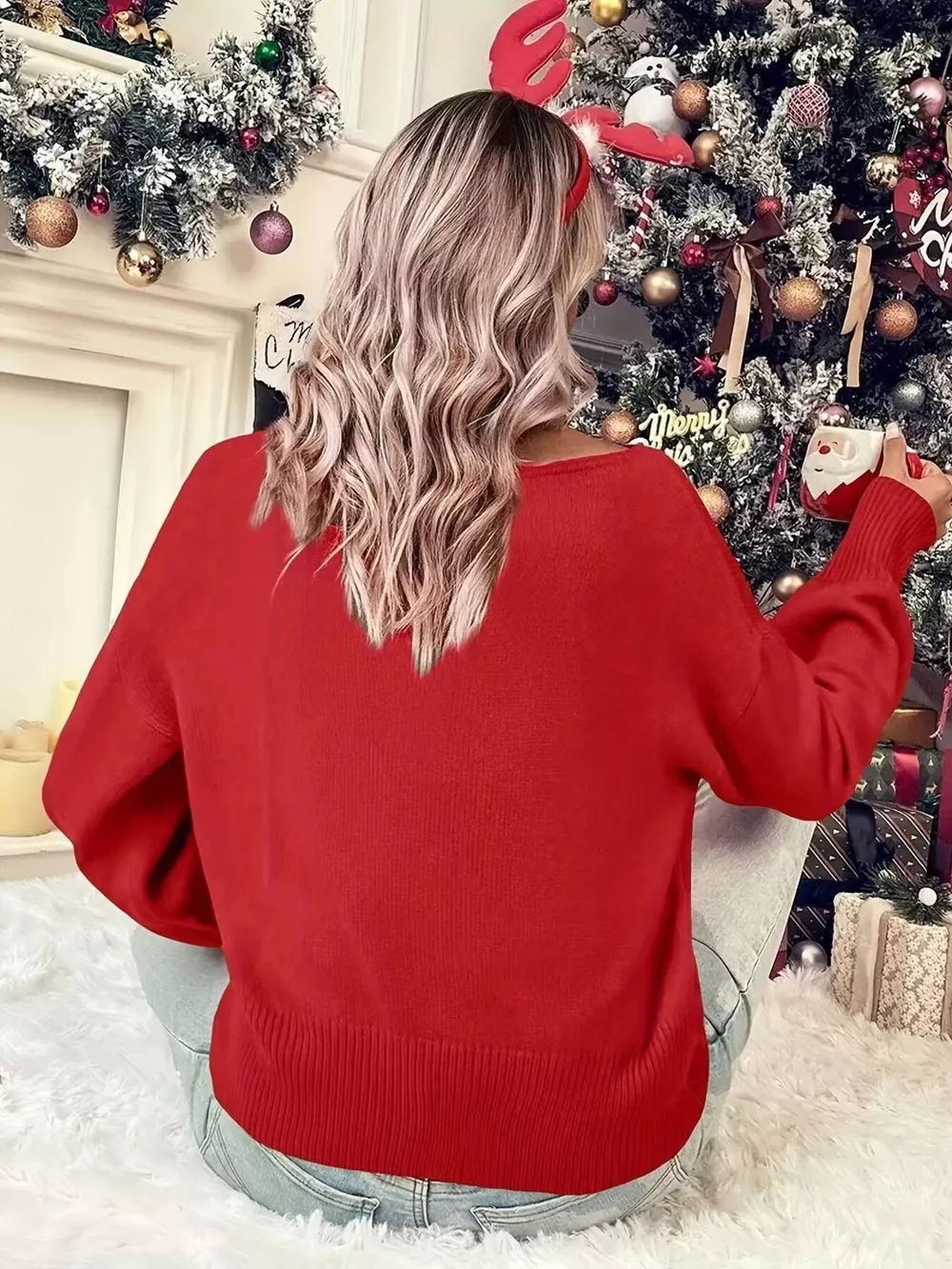 Merry Round Neck Dropped Shoulder Christmas Sweater, image 5