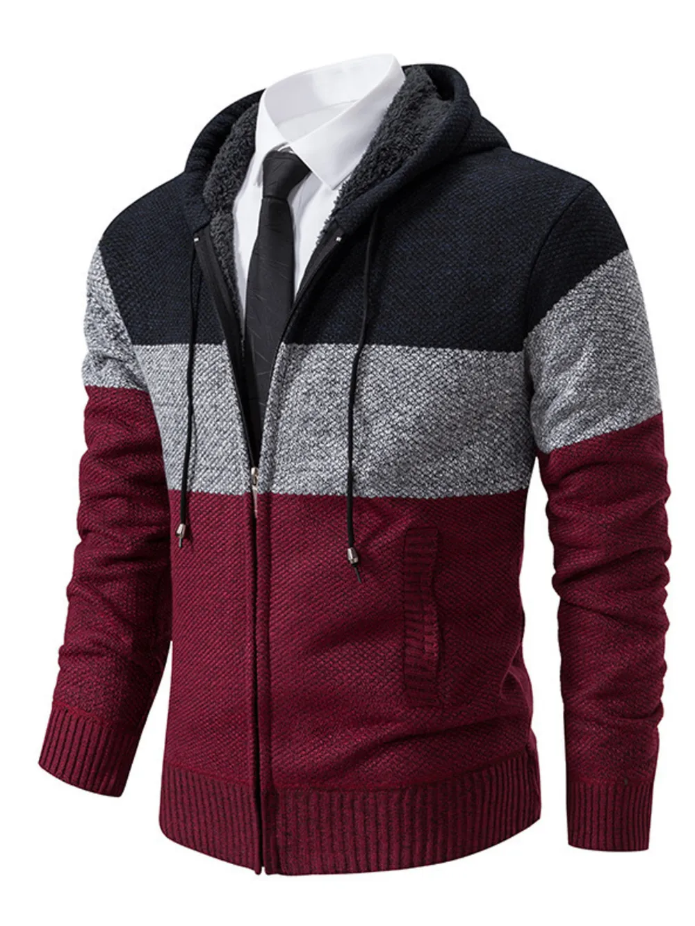 Men's Plus Size Color Block Hooded Zip-Up Cardigan, image 8