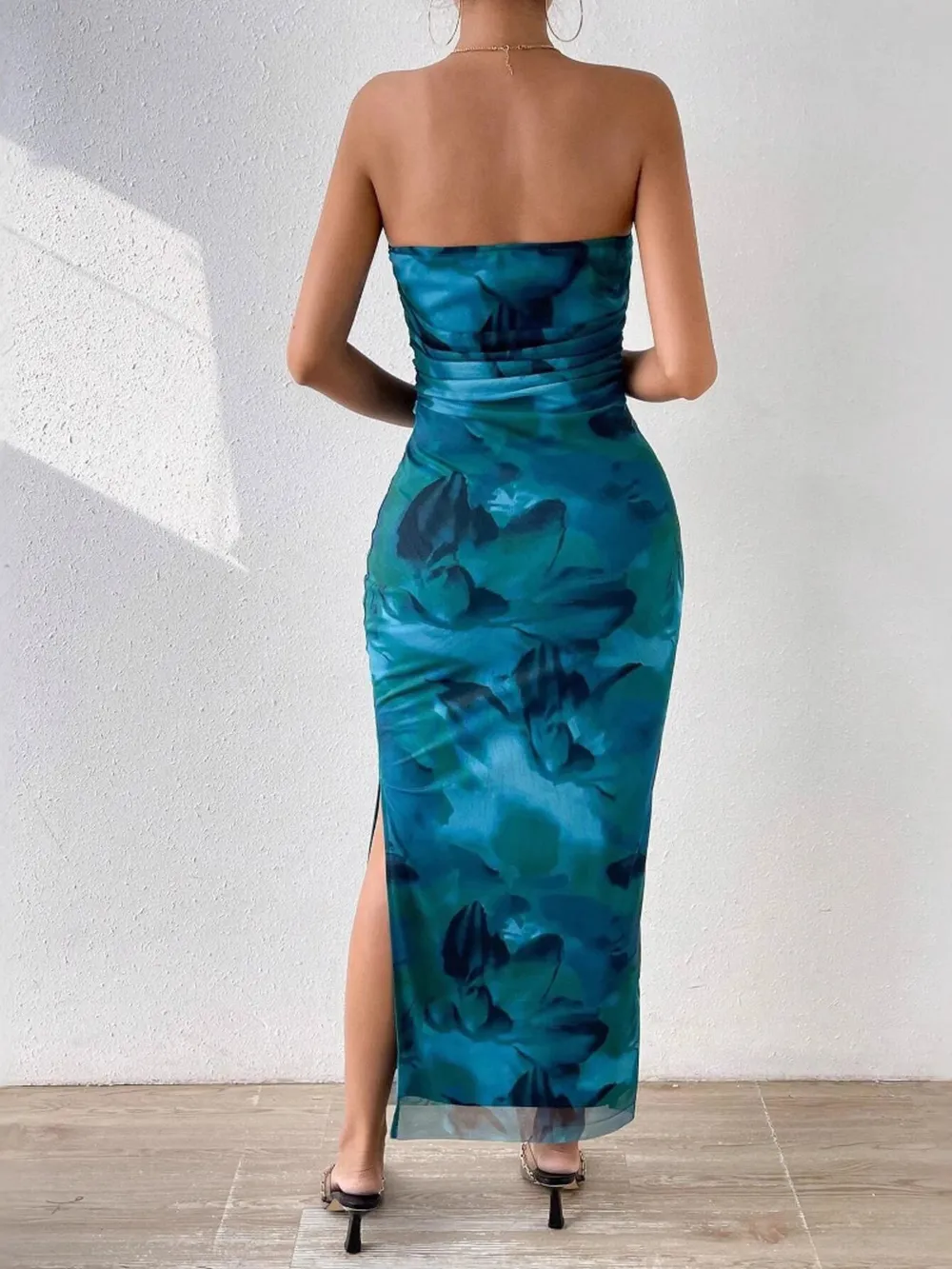 Printed Side Slit Tube Dress, image 18