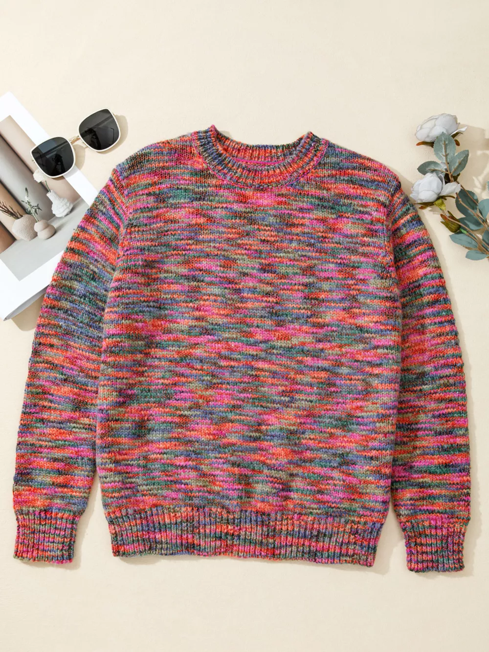 Space Dye Yarn Crew Neck Sweater, image 5