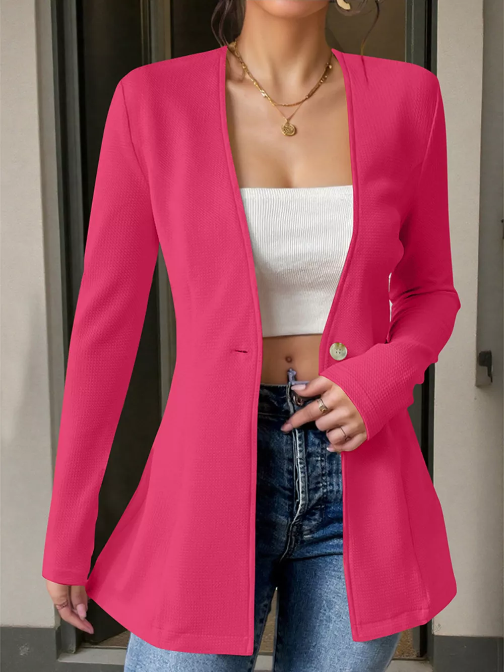 One Button Long Sleeve Blazer, image 19