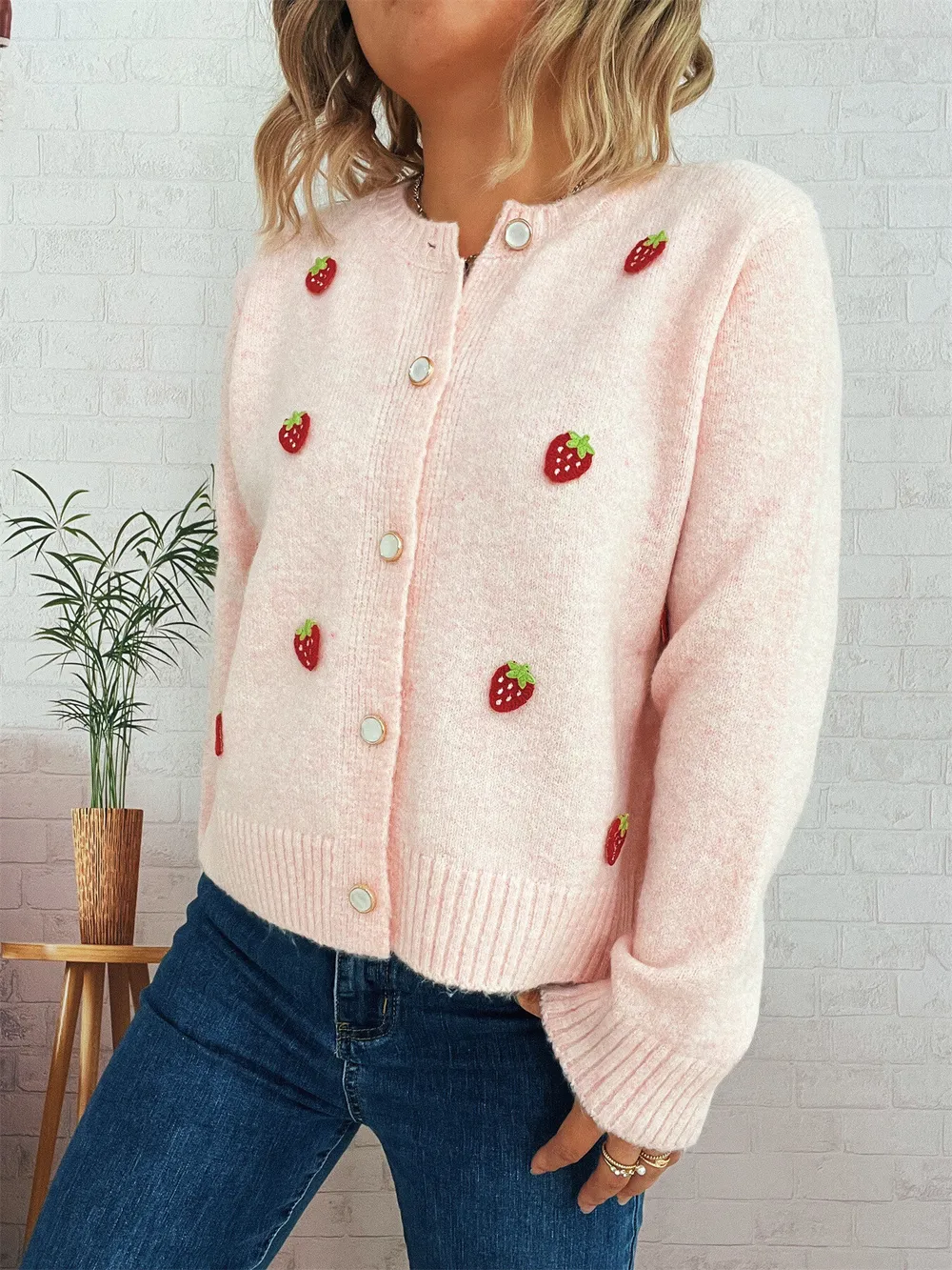 Strawberry Button Up Long Sleeve Cardigan, image 5