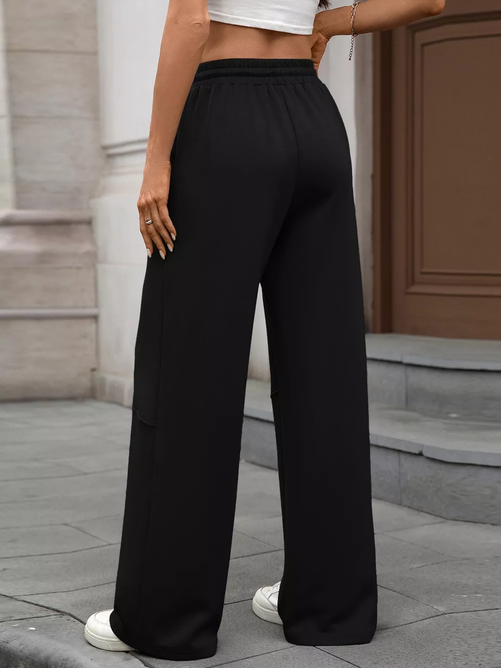 Drawstring High Waist Wide Leg Casual Pants, image 18