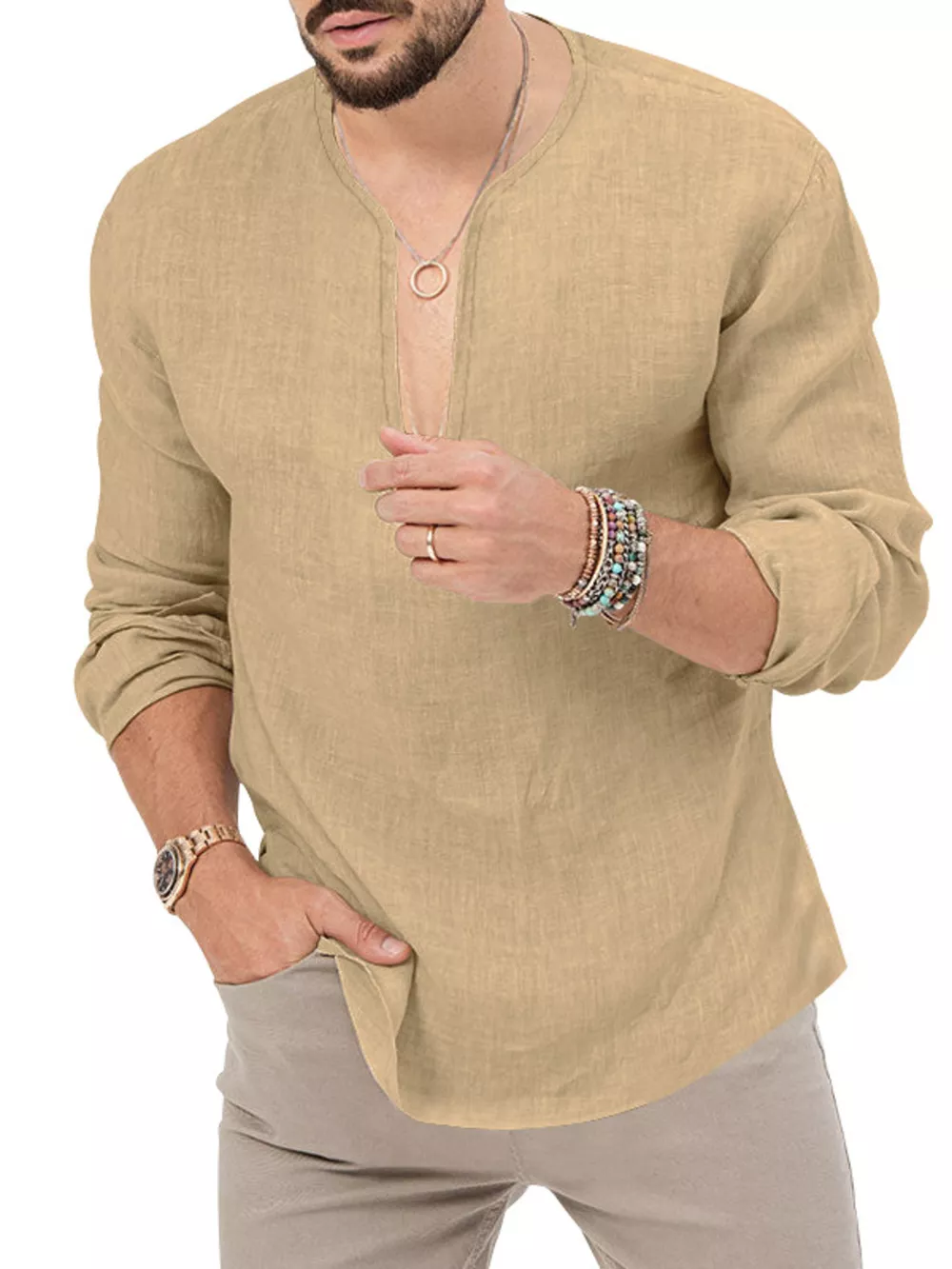 Men's Full Size Slim Fit Long Sleeve Blouse Plus Size, image 3