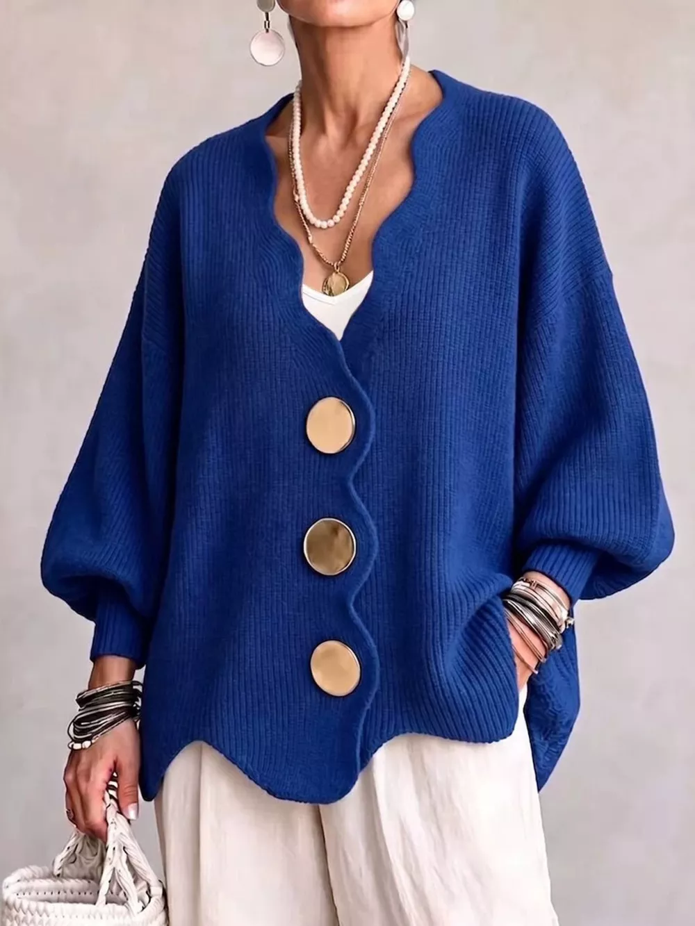 Full Size Scalloped-Edge Oversized Button-Down Cardigan Plus Size, image 10
