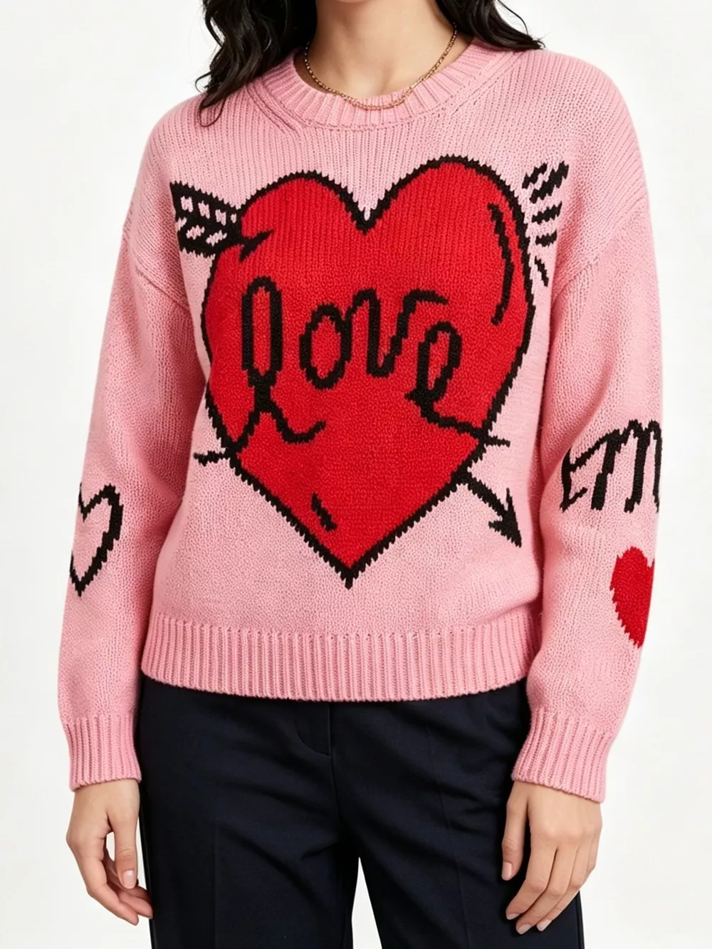 Heart Round Neck Ribbed Sweater, image 10