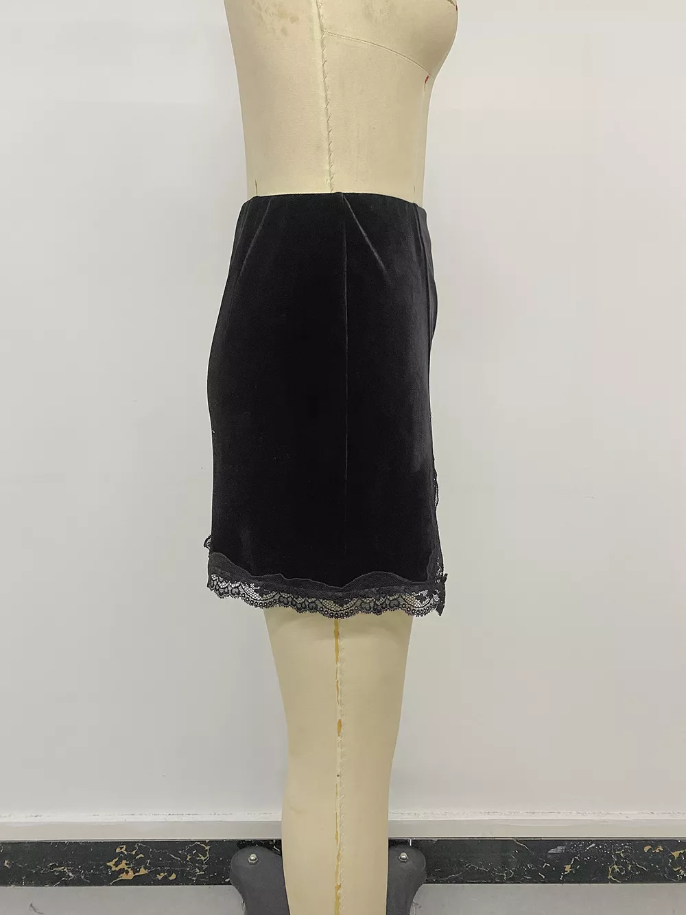 Velvet Mini Skirt with Lace Trim, image 11