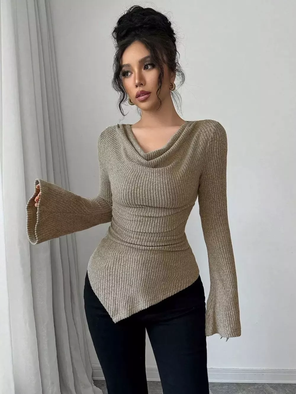 Cowl Neck Flare Sleeve Top, image 9