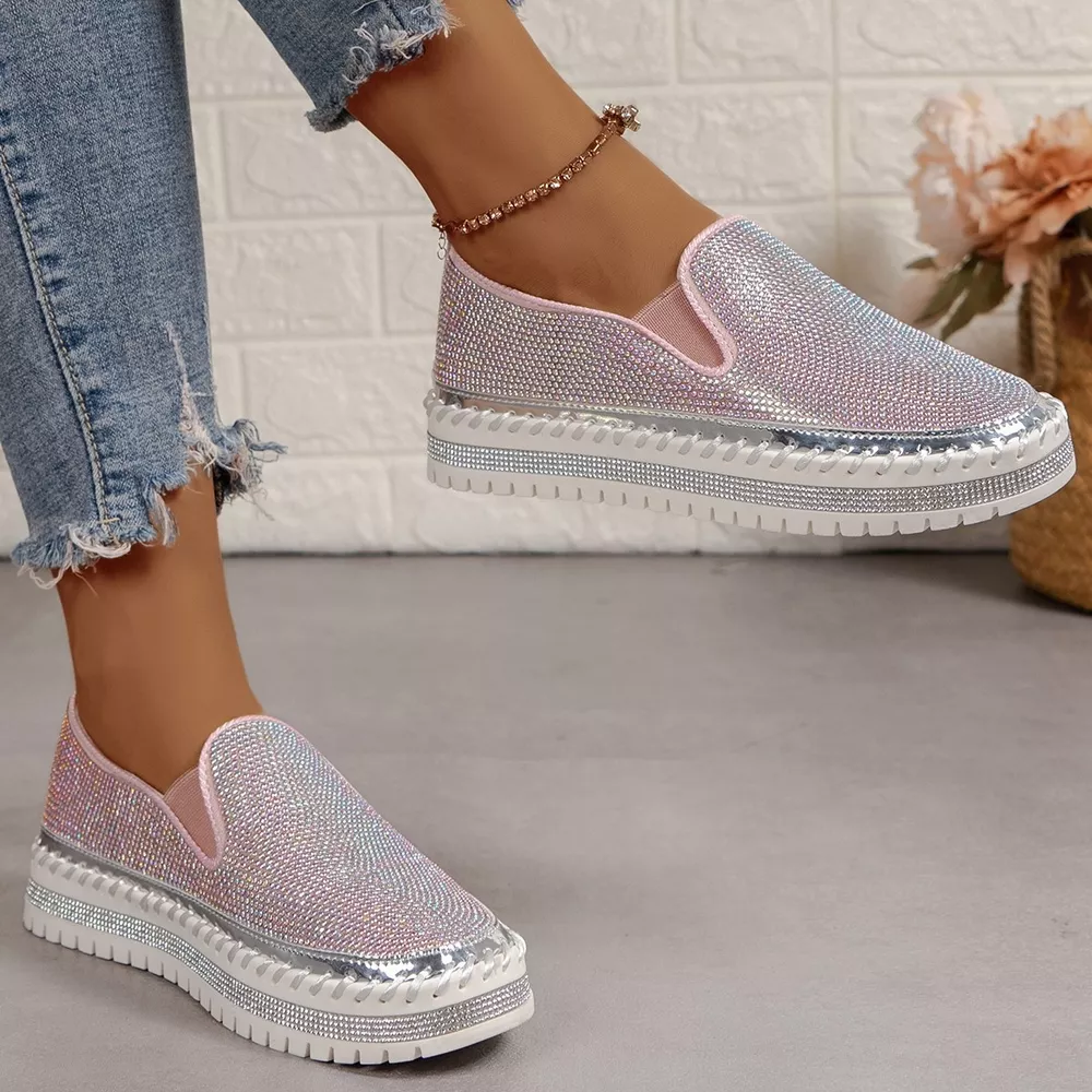 Rhinestone Round Toe Platform Loafers, image 5