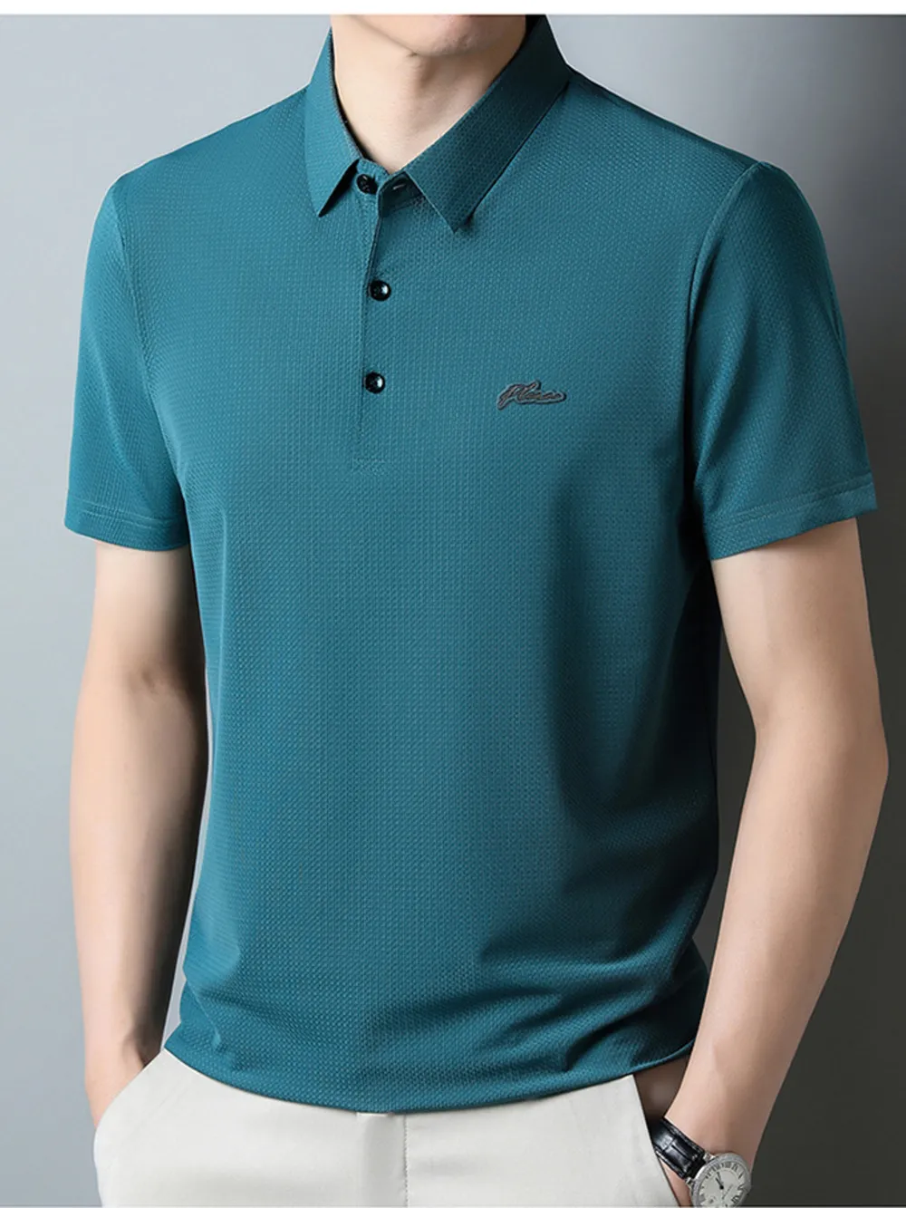 Men's Plus Size Textured Short Sleeve Casual Polo Shirt, image 4