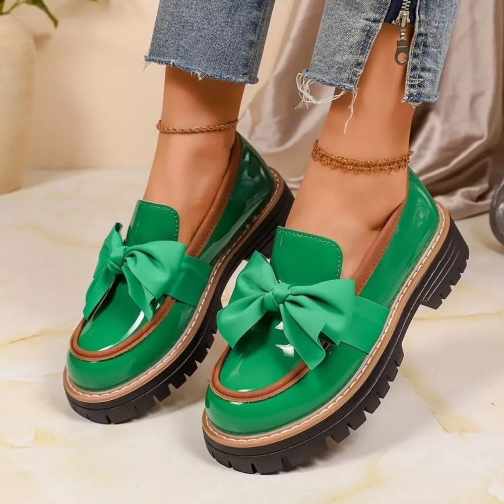 Round Toe Bow Loafers, image 3
