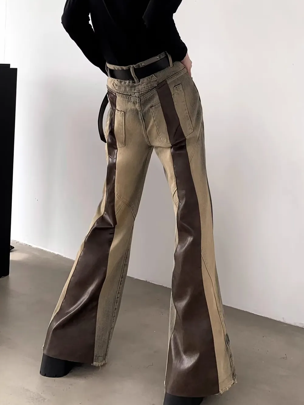 Men's Plus Size Vintage Washed Two-Tone Flare Jeans, image 3