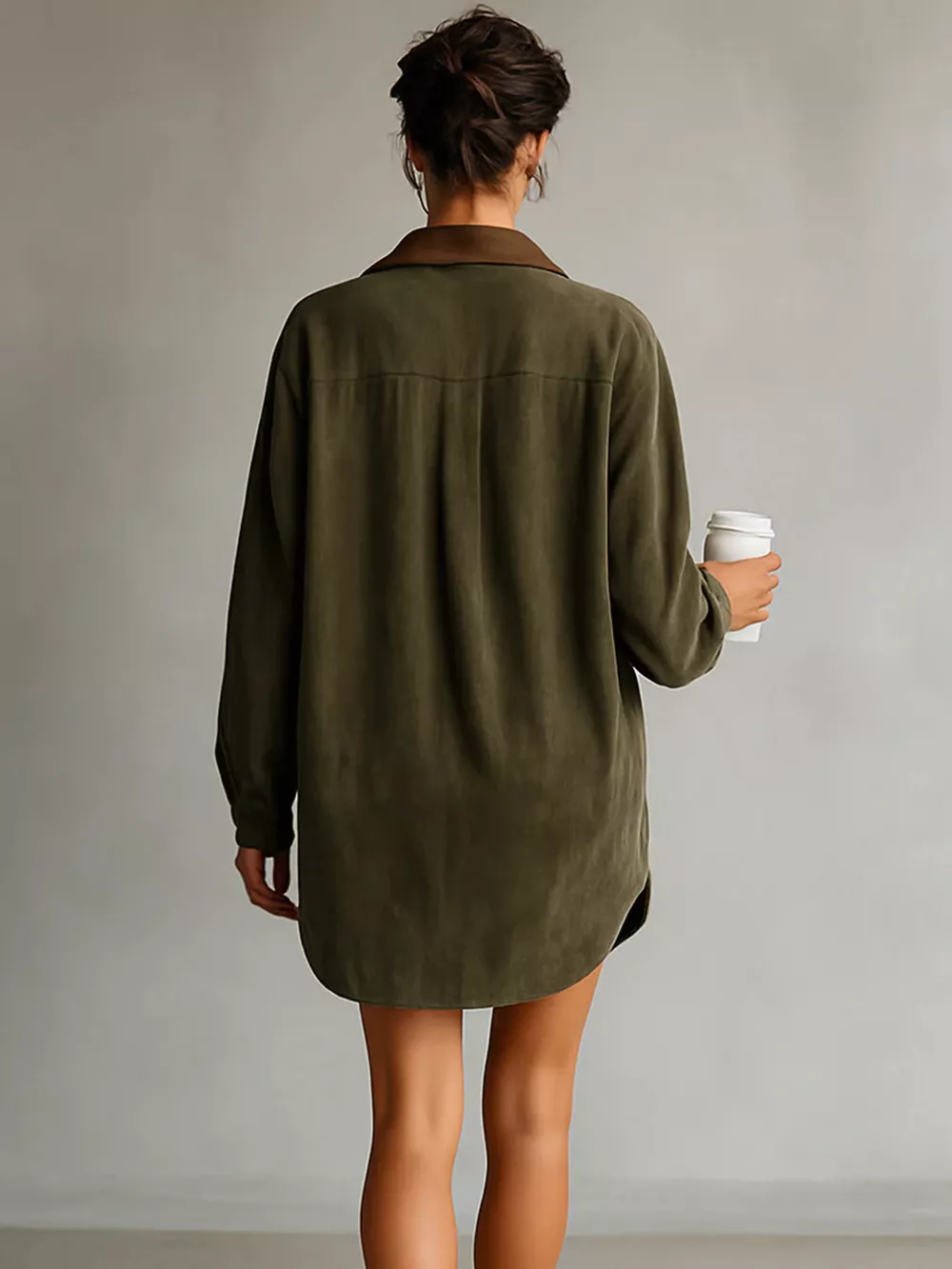 Contrast Collar Mini Shirt Dress, image 2