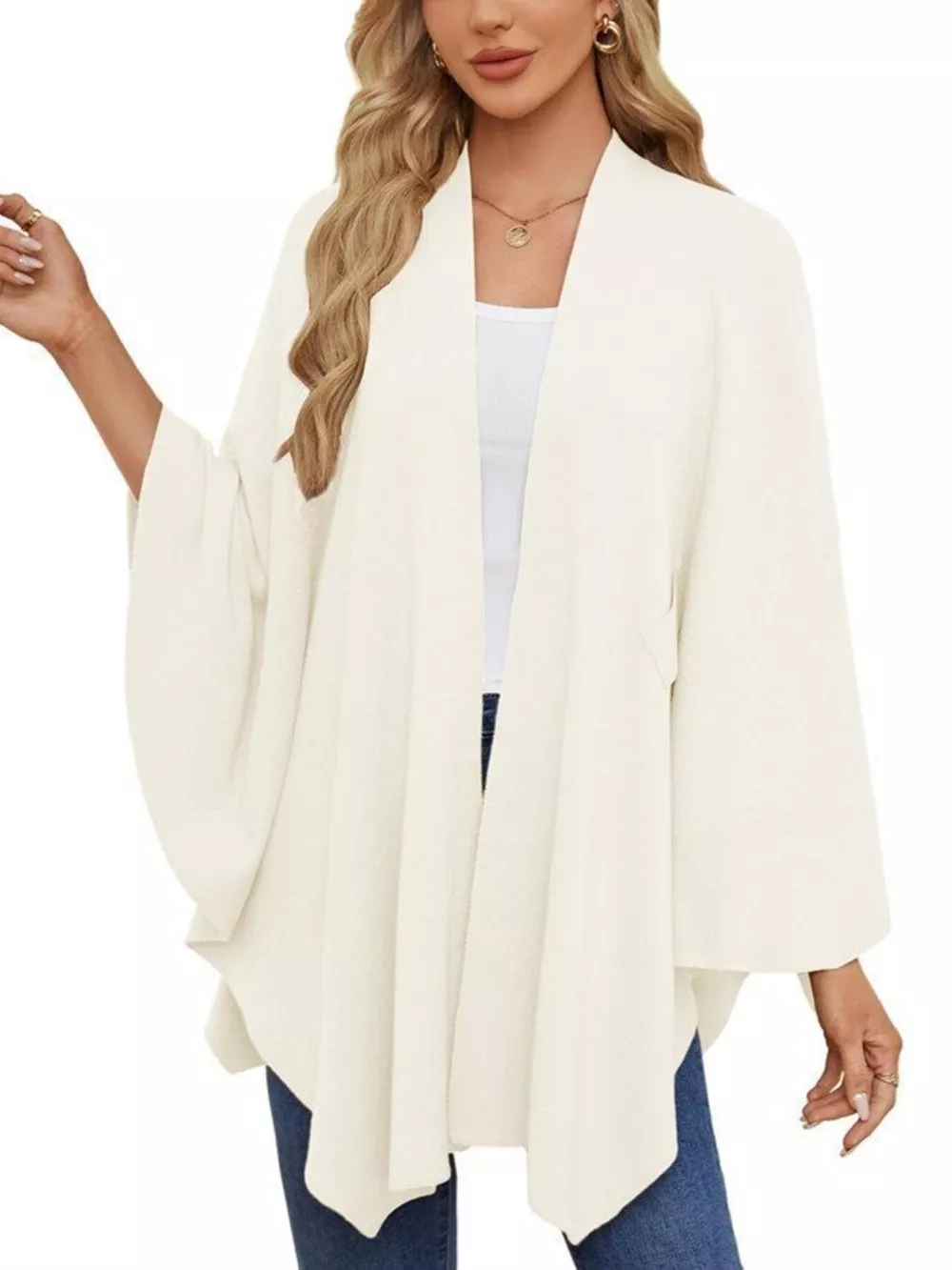 Solid Color Tie-Front Knit Cape Top, image 23