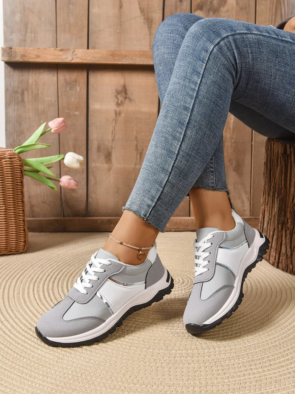 Contrast Lace Up Sneakers, image 9