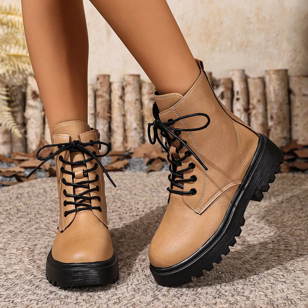 Lace-Up Ankle Combat Boots, image 2