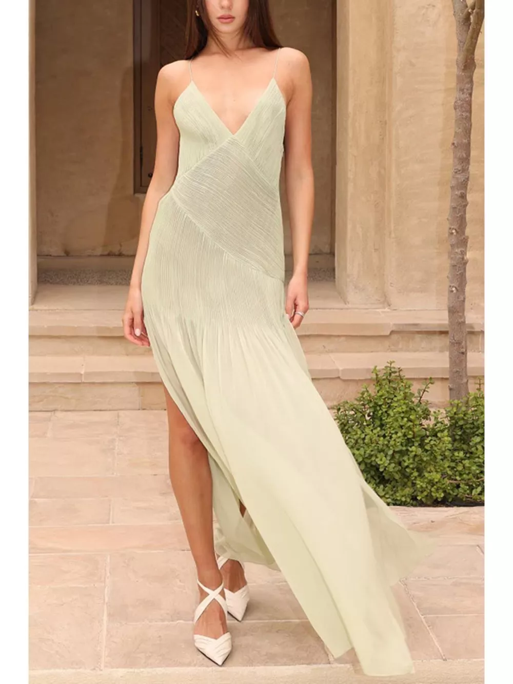 Elegant Pleated Sheer Maxi Cami Dress, image 5