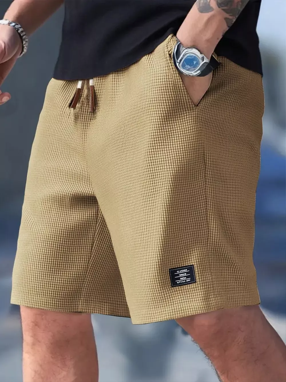 Men's Full Size Waffle Knit Drawstring Casual Shorts Plus Size, image 3