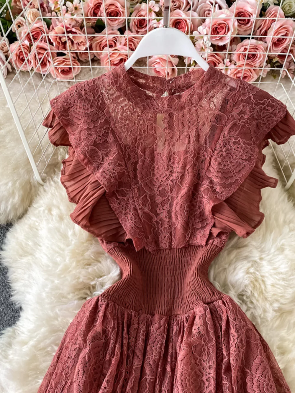 Ruffled Mock Neck Lace Maxi Dress, image 18