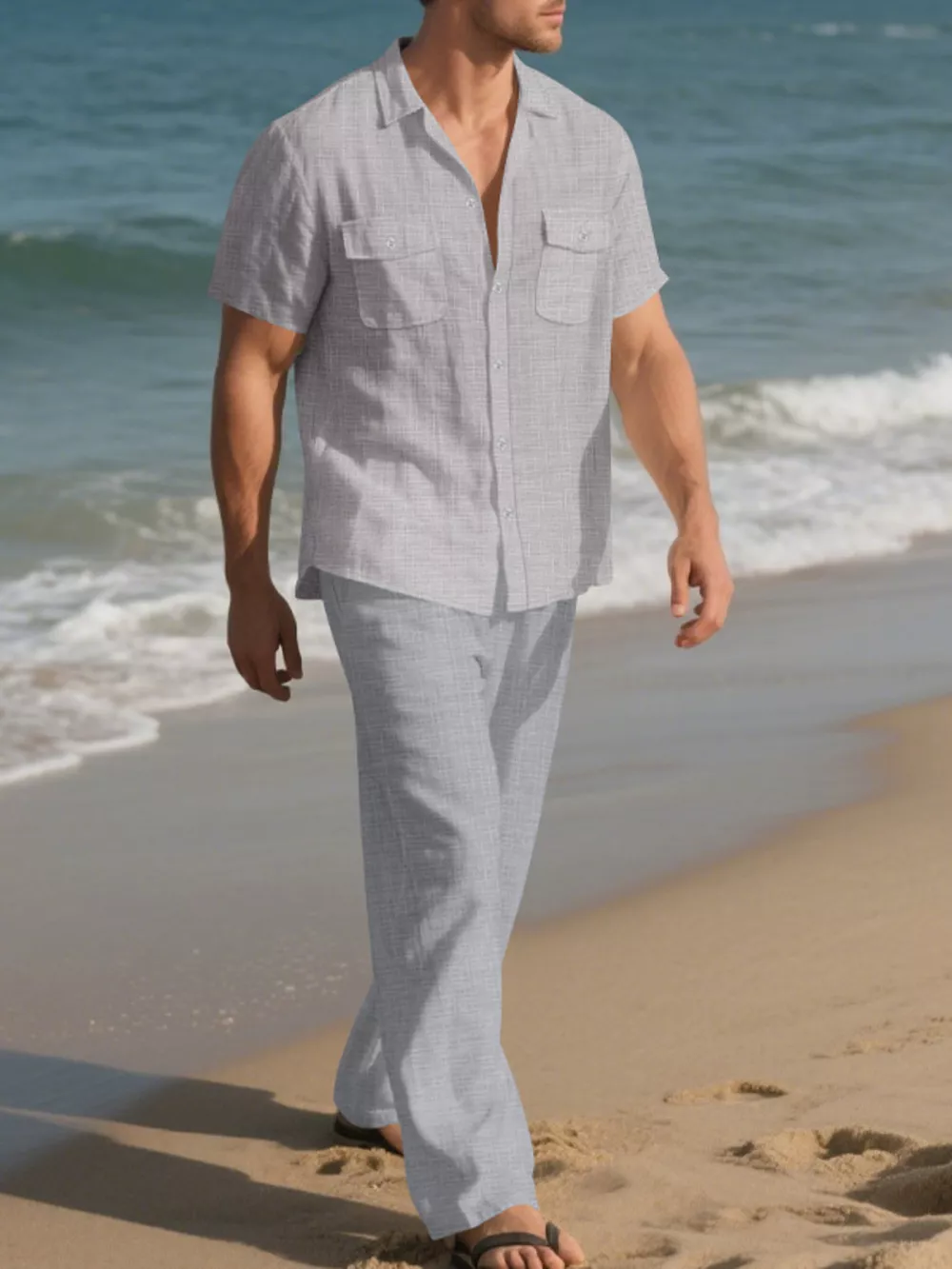 Men's Full Size Casual Button Up Shirt and Pants Set Plus Size, image 4