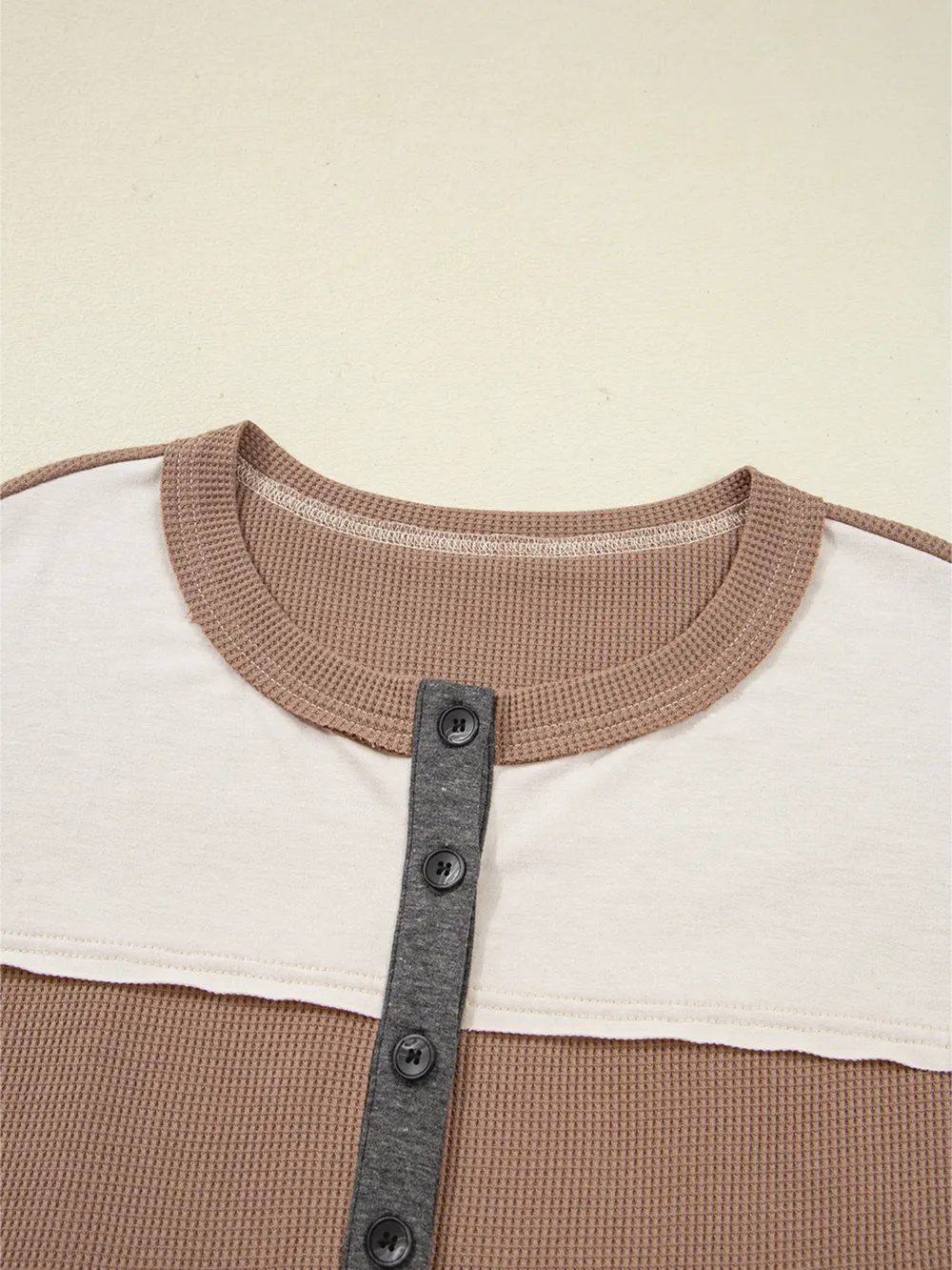 Color Block Waffled Loose Henley Top, image 5