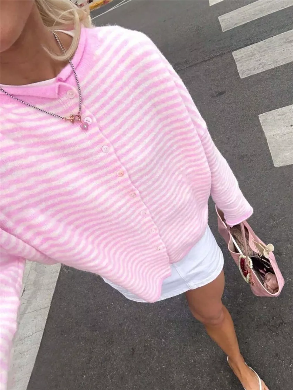 Striped Knit Button Up Cardigan, image 5