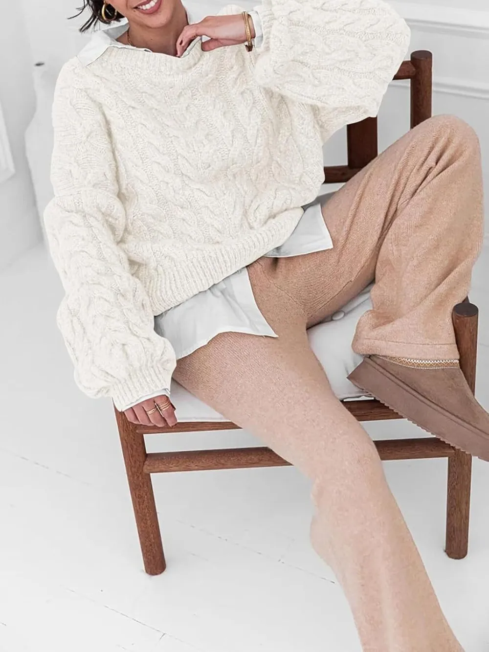 Cable Knit Long Sleeve Sweater, image 9