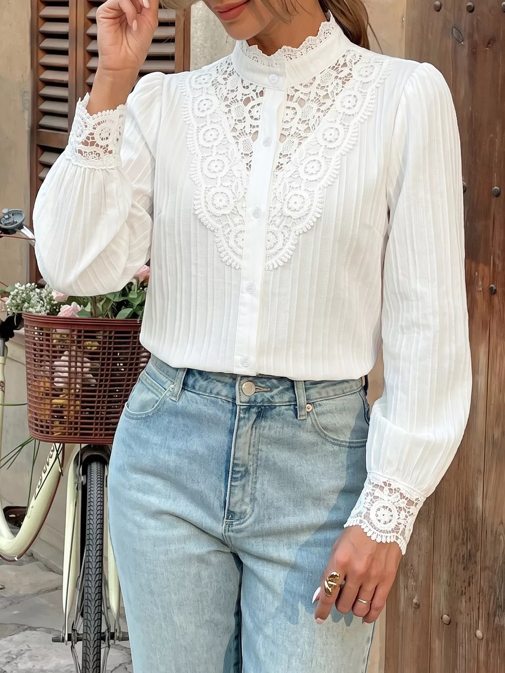 Lace Detail Long Sleeve Shirt, image 2