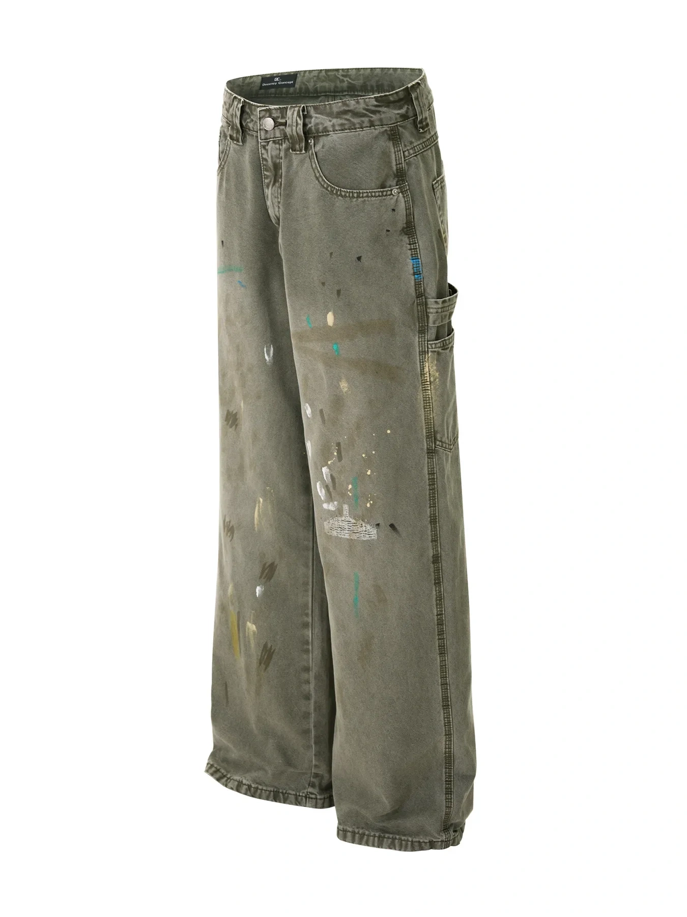 Men's Vintage Washed Paint Splatter Wide Leg Jeans, image 2