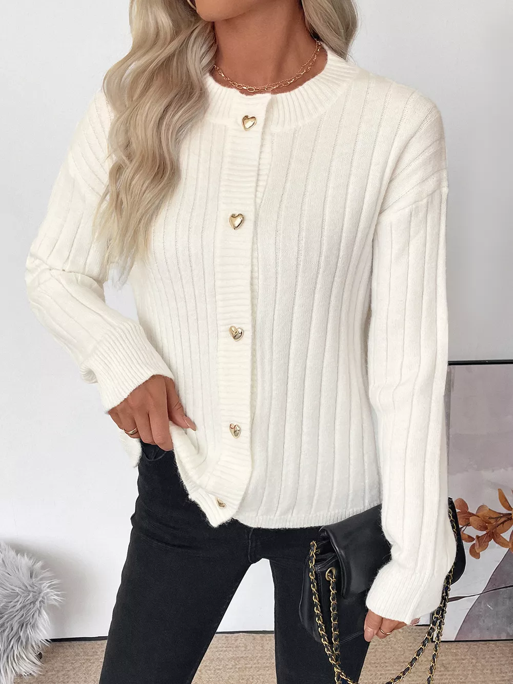 Ribbed Button Up Long Sleeve Cardigan, image 3