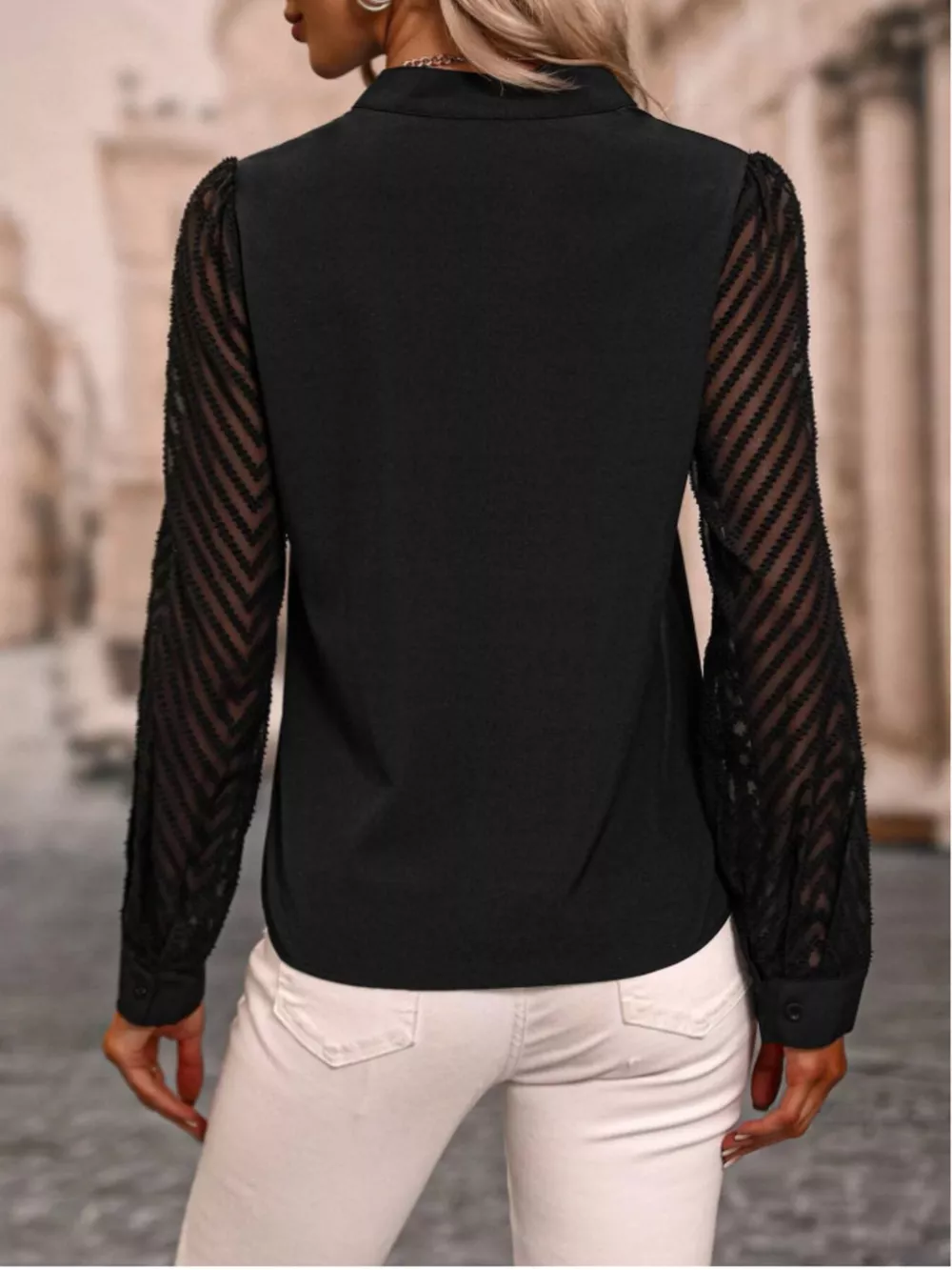 Notched Long Sleeve Blouse, image 8