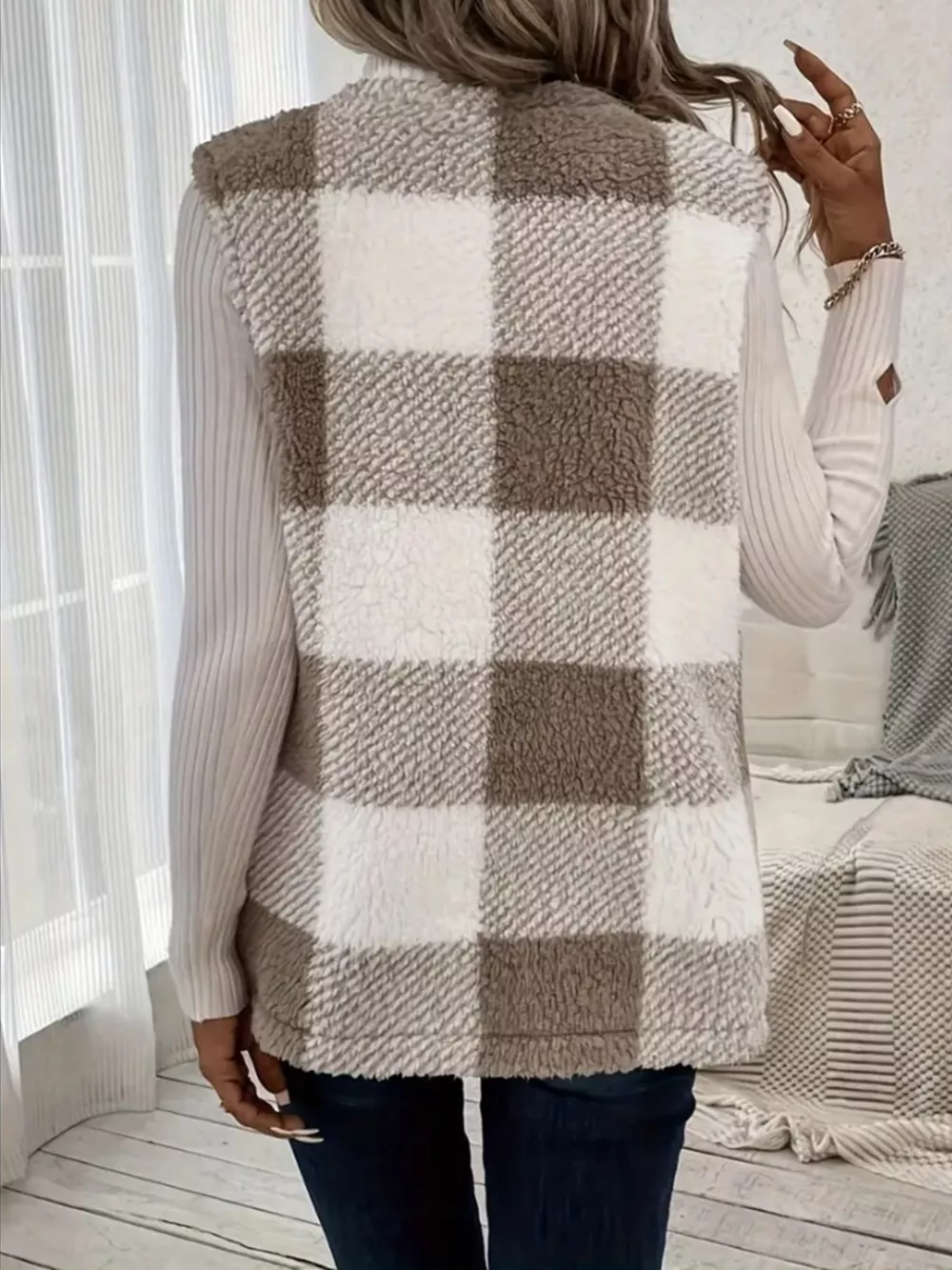 Cozy Plaid Sherpa Vest Coat, image 3