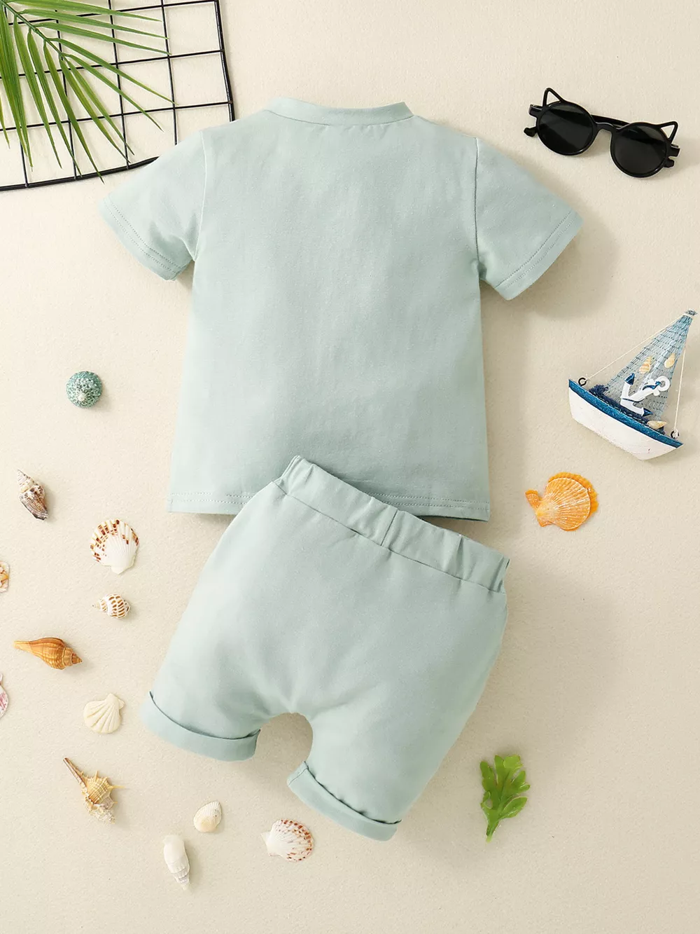 Children's Striped Button Detail Polo and Shorts Set, image 4